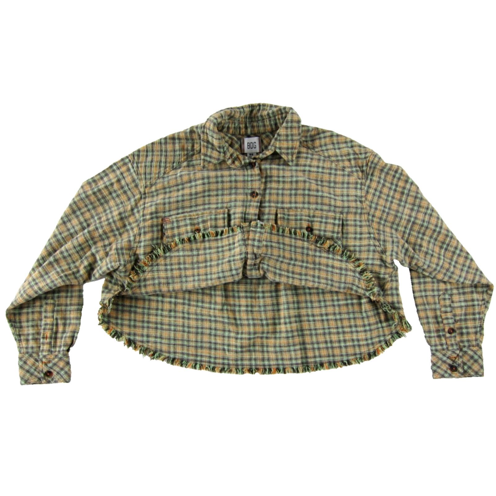 Bdg BDG Urban Outfitters Cotton Flannel Plaid Crop Button-Up Blouse M Green Orange Women Shirt Size M / US 6-8 / IT 42-44 - 4 Thumbnail