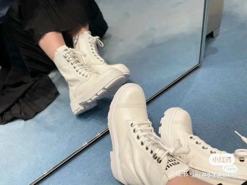 Prada Miu Miu Logo Martin Boots Size 37-2506 Size US 6 / IT 36 - 8 Thumbnail