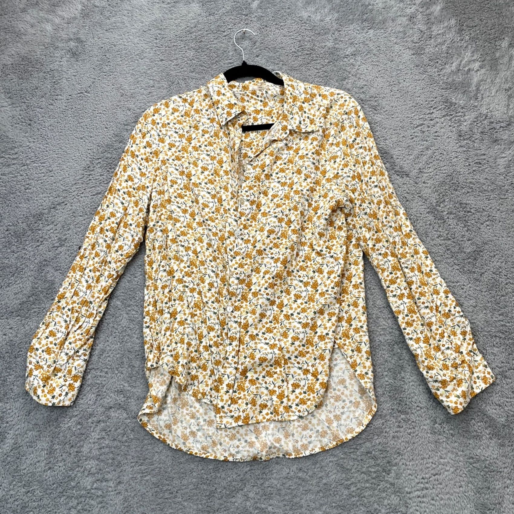 Vintage Jane And Delancey Shirt Womens M Beige Floral Roll Tab Sleeve Button Up Size M / US 6-8 / IT 42-44 - 2 Thumbnail