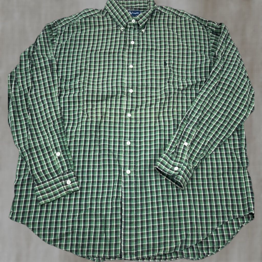 Ralph Lauren Ralph Lauren Button-Up Flannel Shirt Men L Plaid Green Black Button-Front Classic Casual Size 42R - 1 Thumbnail