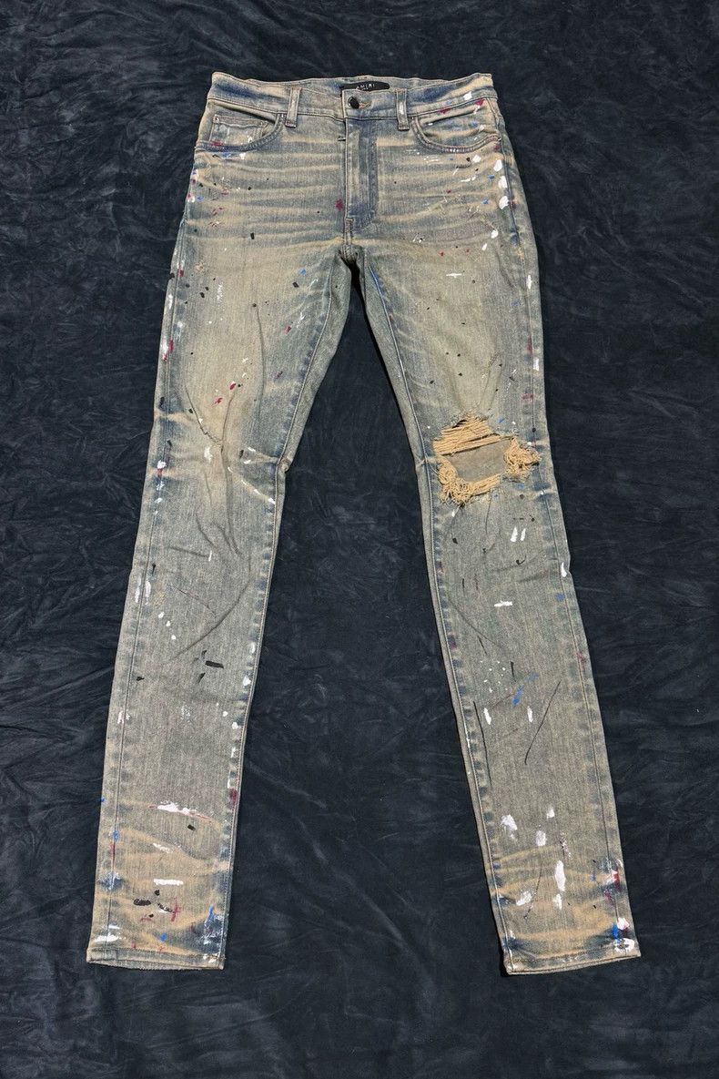 Amiri Amiri Old yellow mud water elastic slim wash destruction fl Size US 31 - 1 Thumbnail