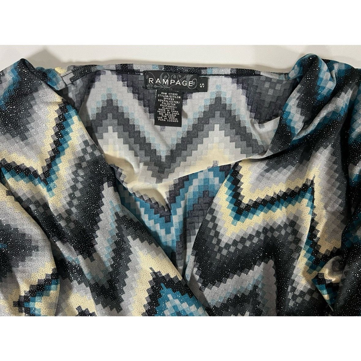 Japanese Brand Rampage Blue Glitter Zig-Zag Y2K Shirt Top Blouse Size S 💙🖤✨ Size S / US 4 / IT 40 - 5 Thumbnail