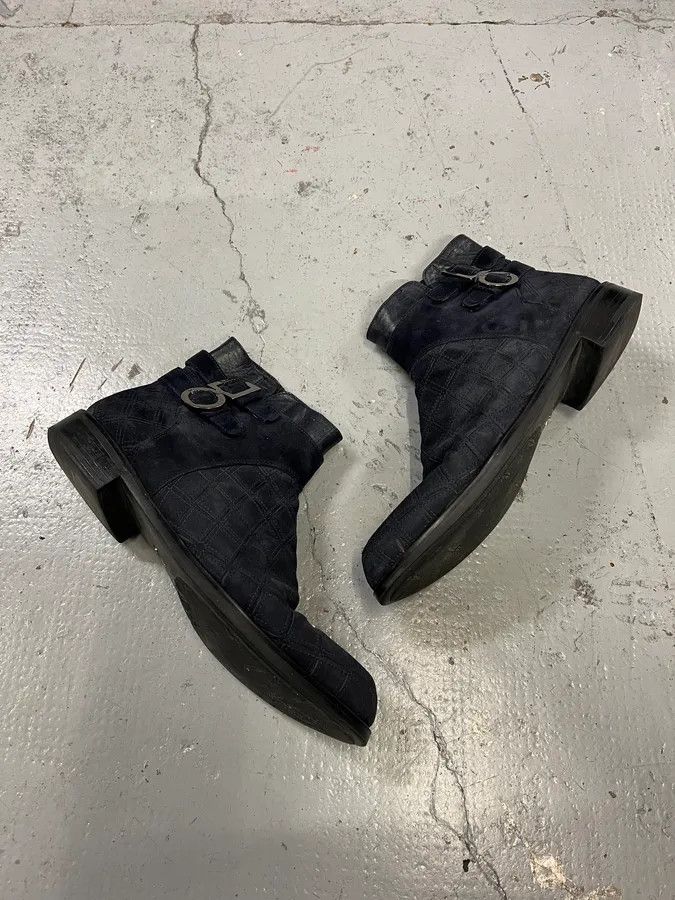 Vintage Cesare Paciotti Geometrical Buckle Navy Suede Leather Boots Size US 7.5 / EU 40-41 - 2 Thumbnail
