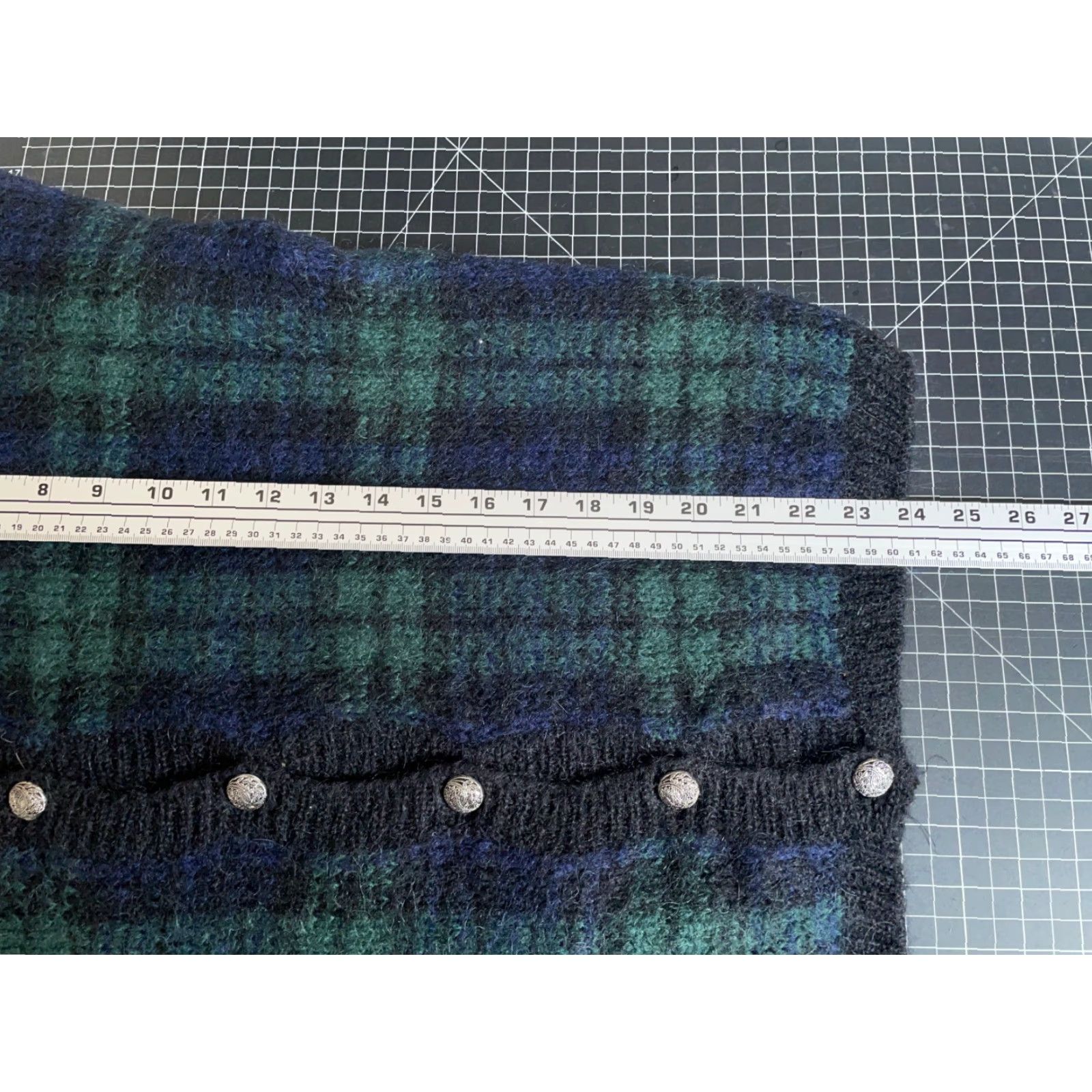 Swatch VINTAGE 90s Mohair Cardigan Women's Large Green Blue Black Watch Sweater Boxy Fit Size L / US 10 / IT 46 - 6 Thumbnail