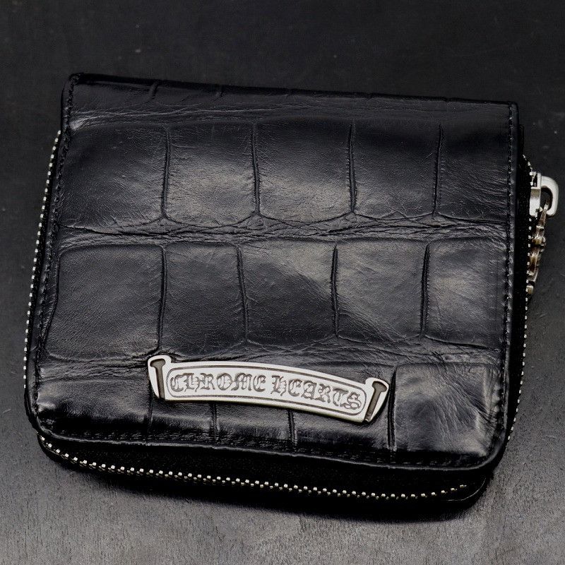 image of Chrome Hearts Alligator Square Zip Wallet in Black, Men's