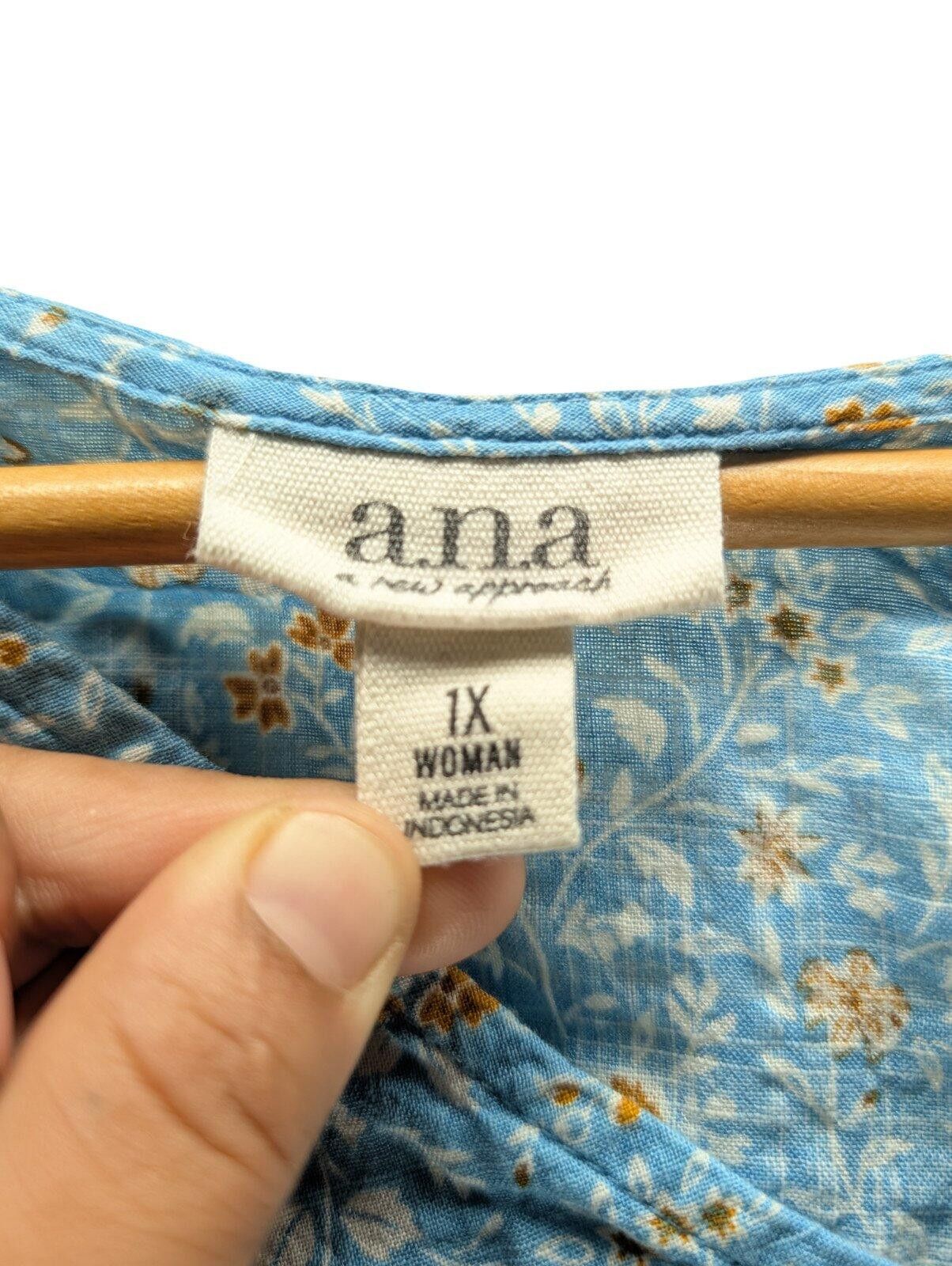 Analog a.n.a. Blouse Women 1X Plus V-Neck Peasant Floral Blue Size XL / US 12-14 / IT 48-50 - 5 Thumbnail