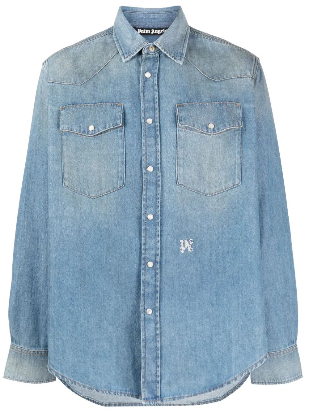 Palm Angels o1y0325 Logo Denim Shirt in Blue Size US L / EU 52-54 / 3 - 1 Thumbnail