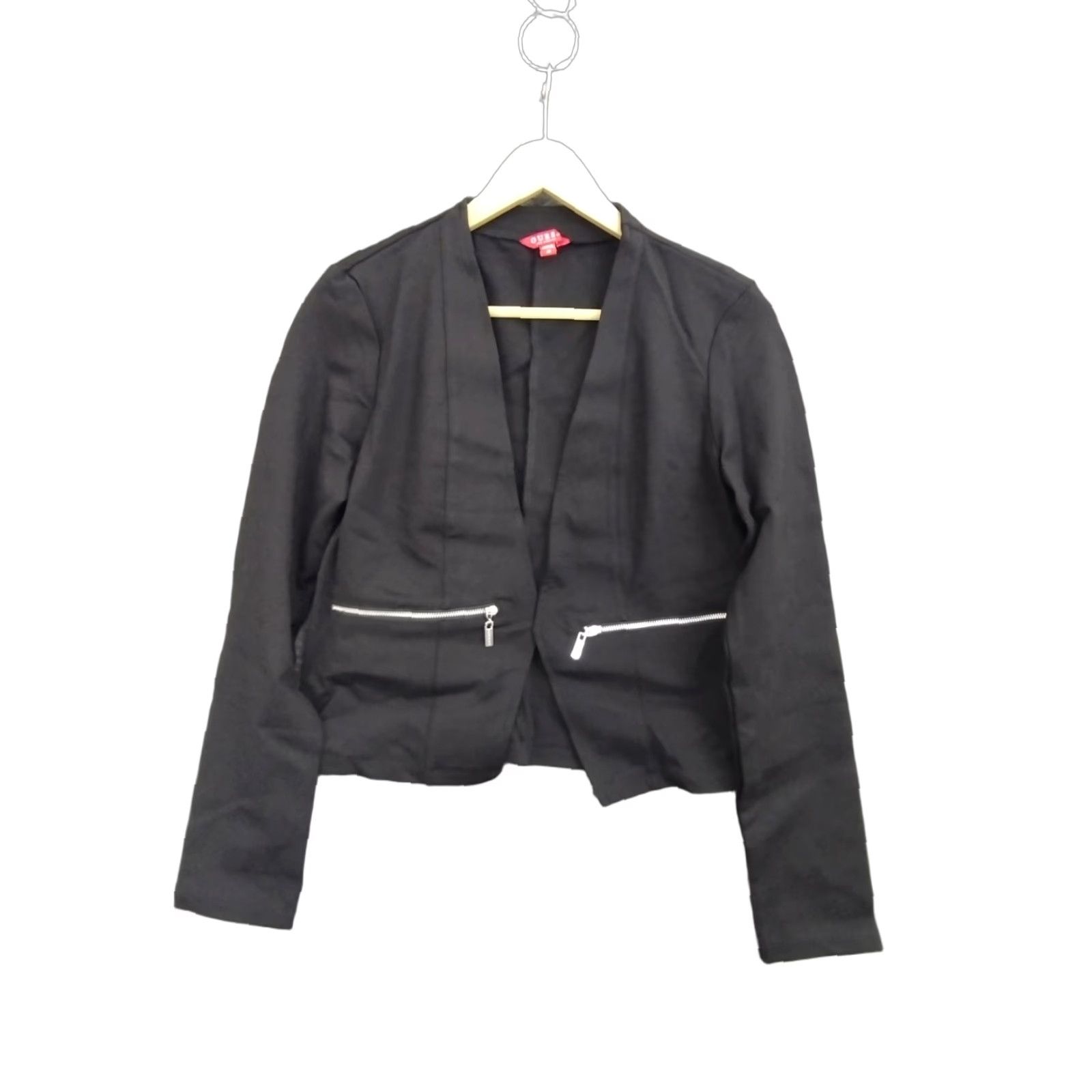 Guess GUESS Blazer Women's Black Open Front Cropped Length M Blazer Short Jacket Solid Black Size M / US 6-8 / IT 42-44 - 1 Thumbnail