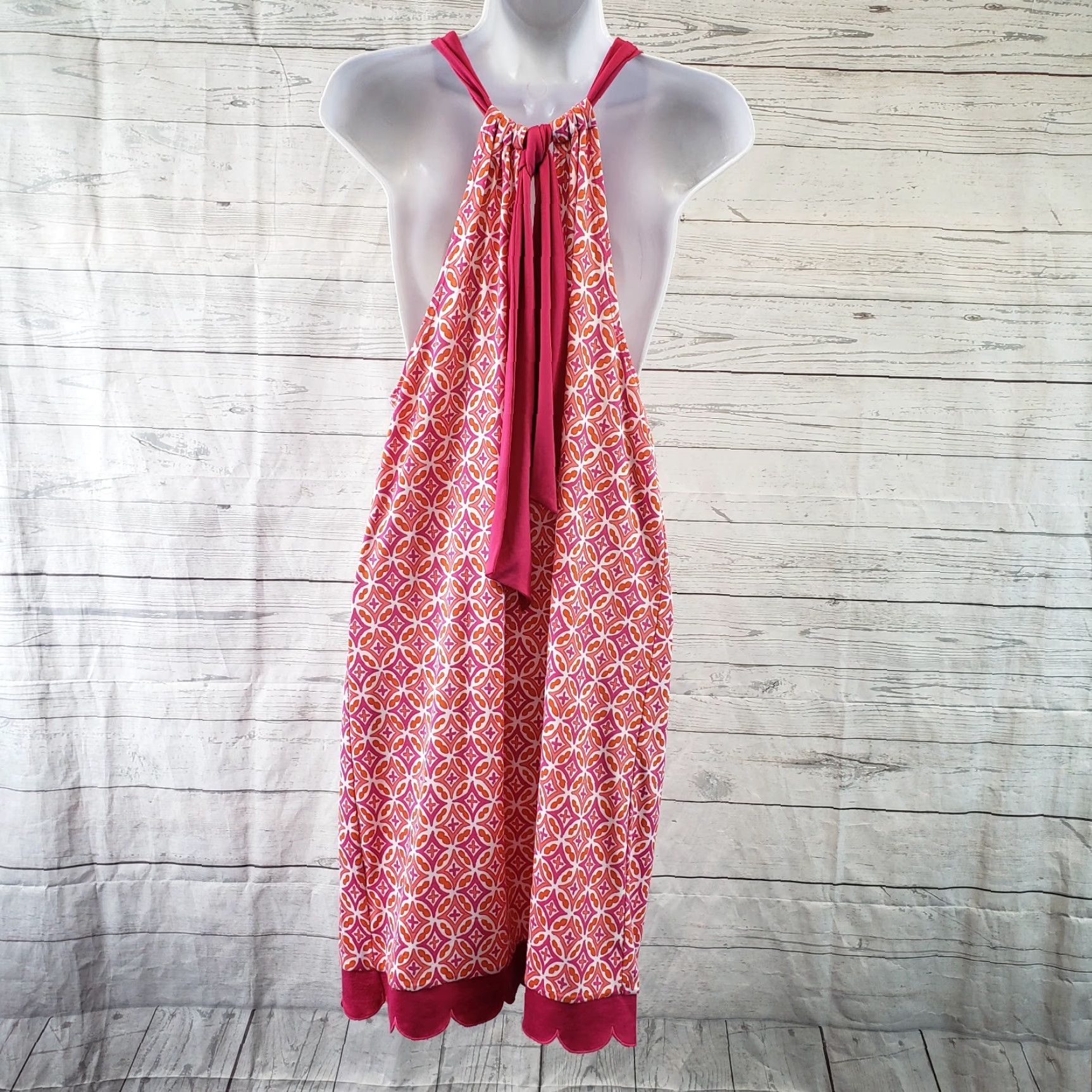 Vintage Mud Pie Womens Dress Sz Medium Pink Orange Printed Sleeveless Scallop Hem Shift Size M / US 6-8 / IT 42-44 - 4 Thumbnail
