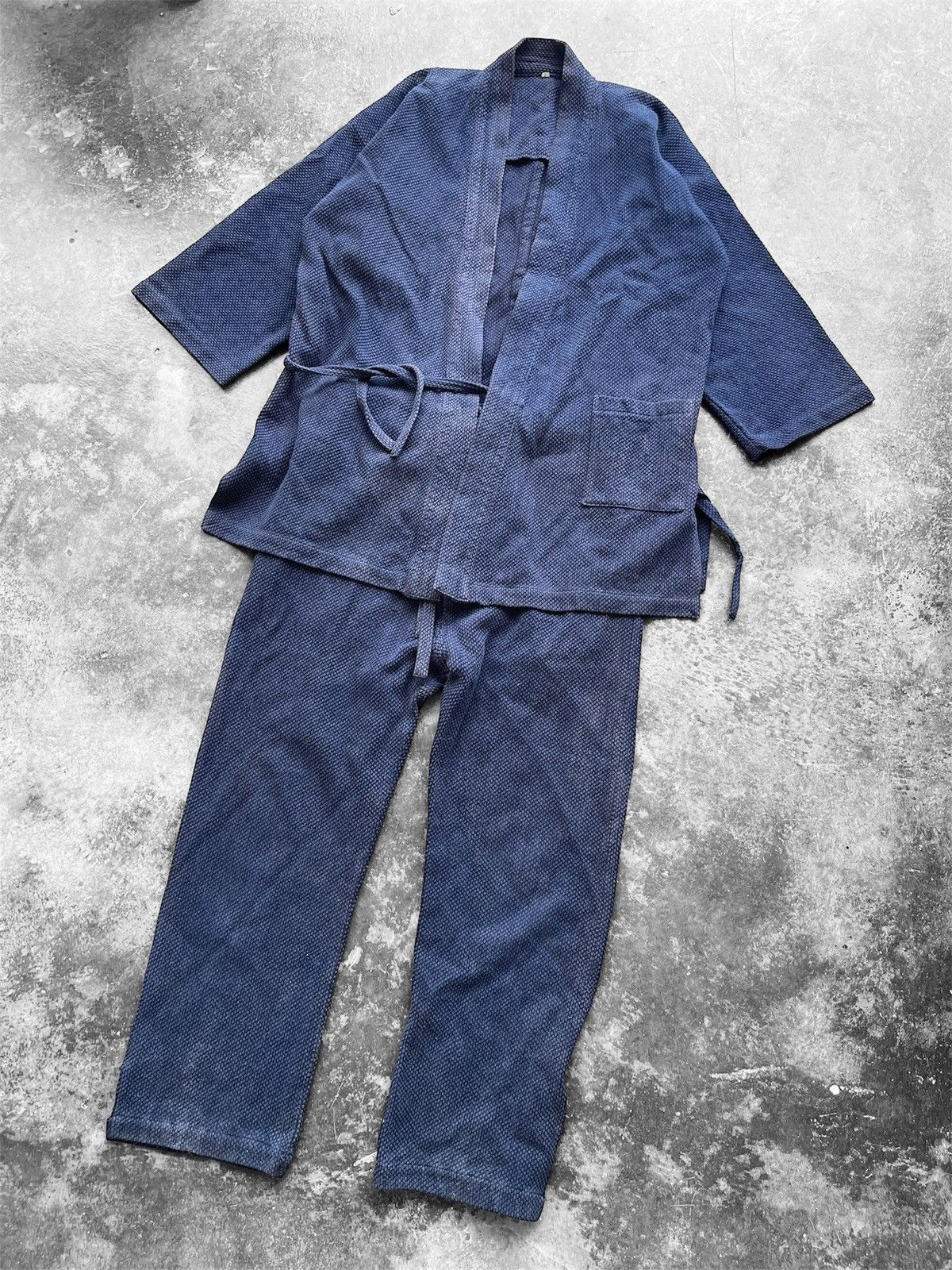 Japan Blue Vintage Indigo Dyed Thick Yarn Samue Japanese Worker Set Size US L / EU 52-54 / 3 - 2 Thumbnail