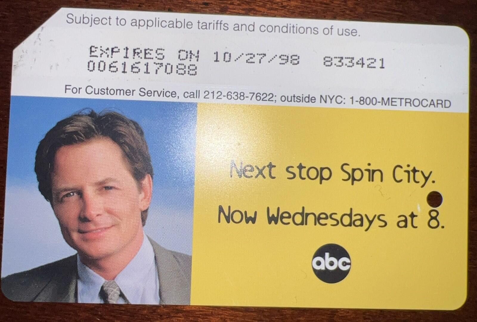 Other Michael J Fox 1998 MTA Metrocard “Next Stop Spin City” RARE Size ONE SIZE - 1 Thumbnail