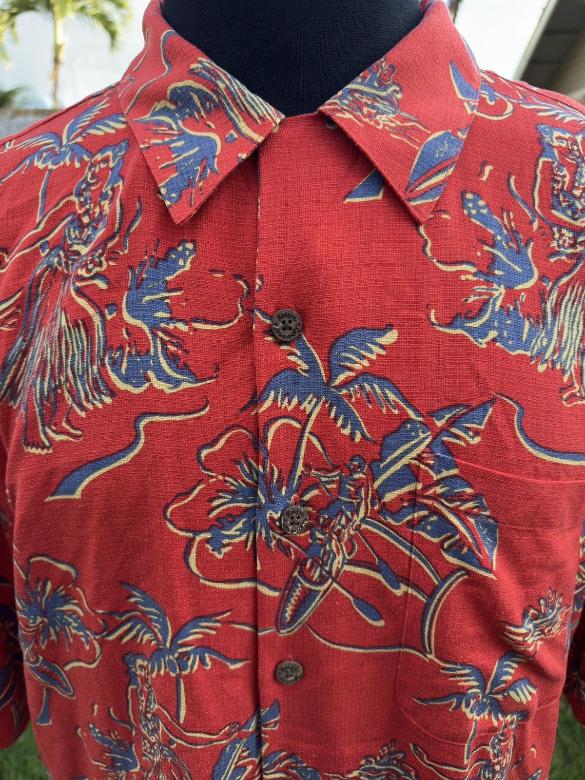 Reyn Spooner PreOwned Reyn Spooner Hawaiian Print Red Full Button Men's L Size US L / EU 52-54 / 3 - 3 Thumbnail