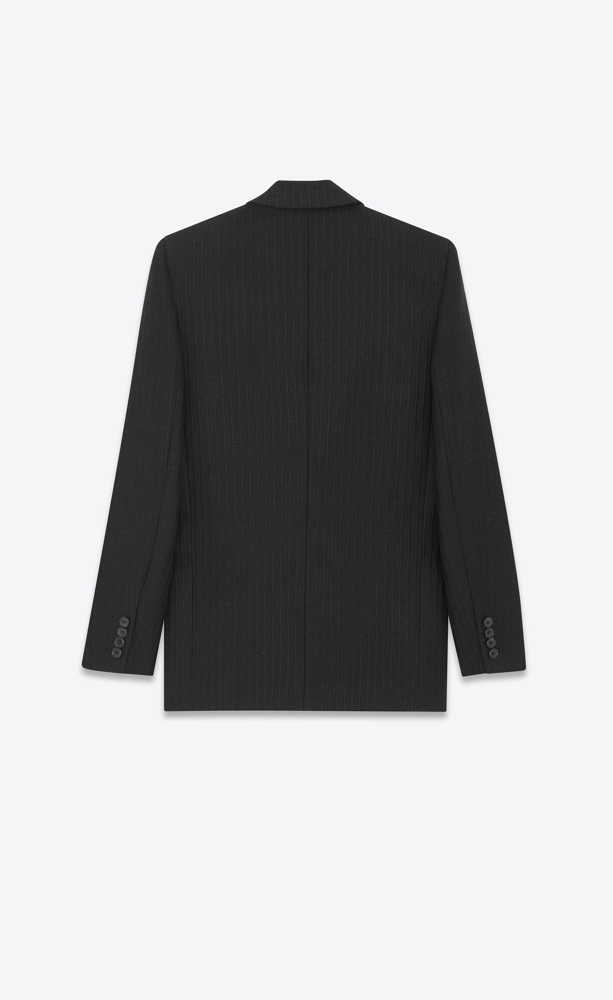 Saint Laurent Paris o1s1wg111124 Single Breasted Jacket Striped Wool Silk Black Size L / US 10 / IT 46 - 2 Thumbnail