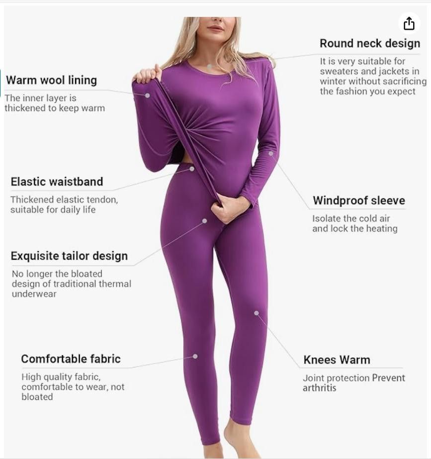 NBDN Nobrandedon Thermal Women Ultra-Soft Long Johns Set Base Layer XL Size ONE SIZE - 2 Thumbnail