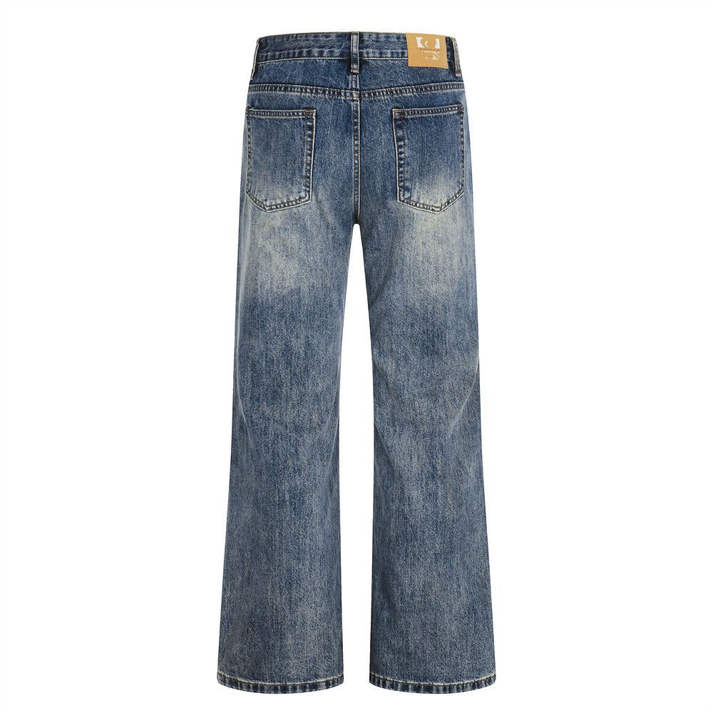 Jean Retro punk men's loose gradient washed distressed jeans Size US 32 / EU 48 - 2 Thumbnail