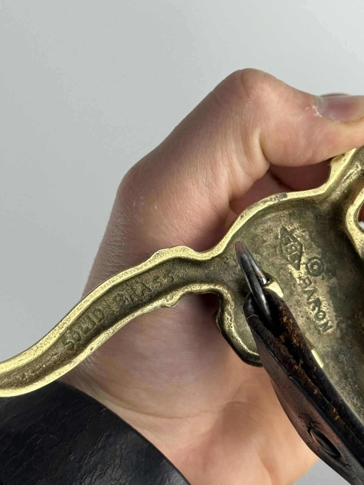 Vintage Leather Belt with Brass Longhorn Skull Buckle – Western Size ONE SIZE - 5 Thumbnail