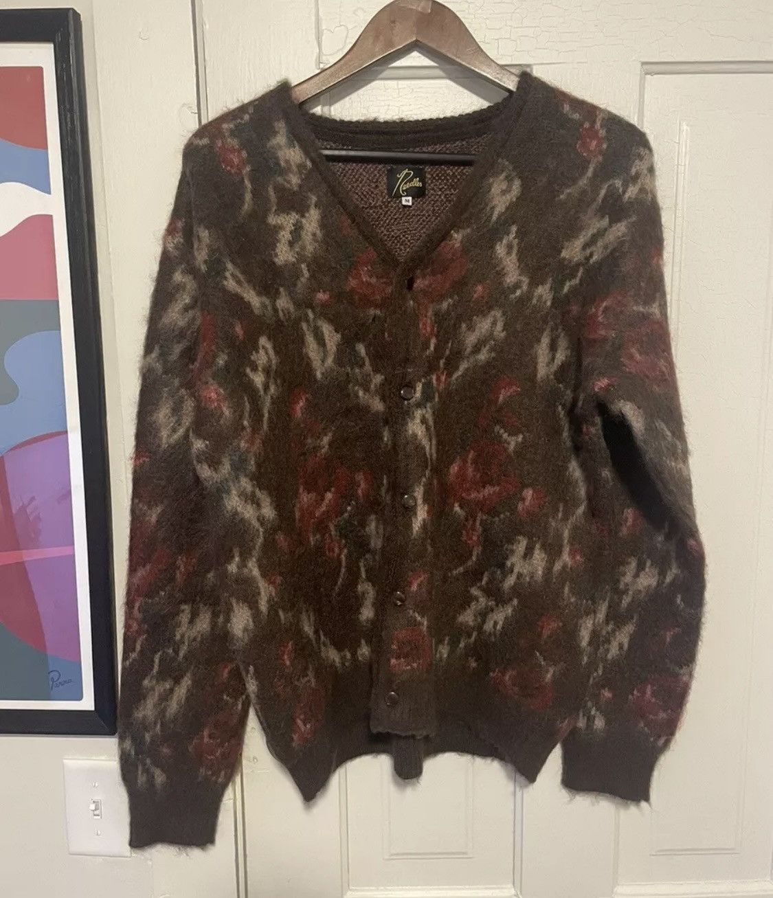 image of Needles Nepenthes Roses Mohair Cardigan in Brown, Men's (Size Medium)