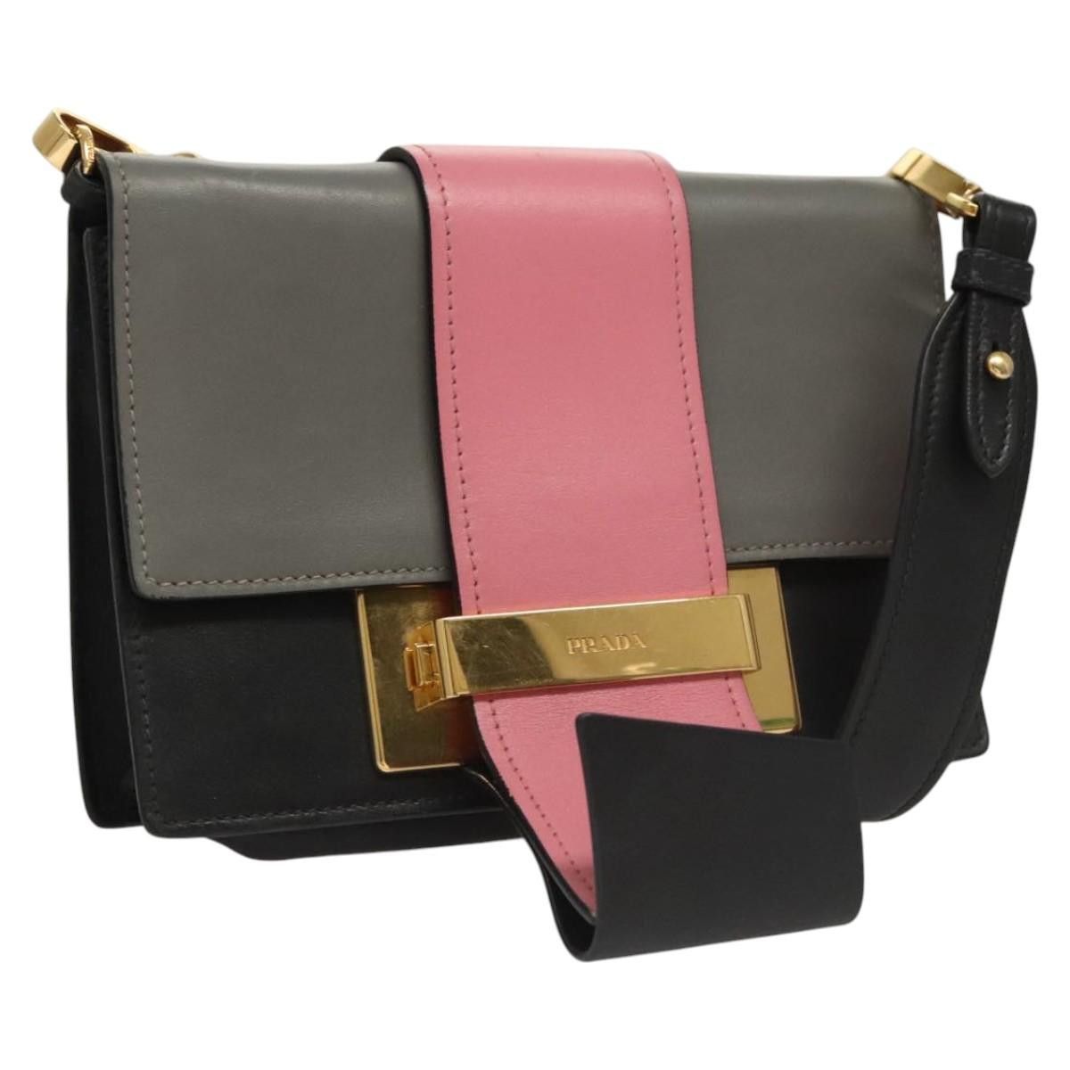 Prada Chain Shoulder Bag Leather Gray Gold Auth Bs23951 in Gray/Gold, Women's