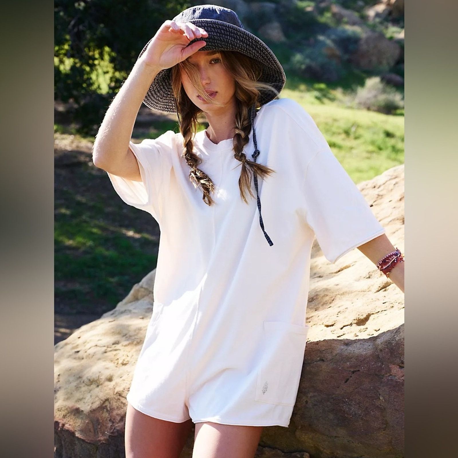 Free People NEW FREE PEOPLE MOVEMENT Hot Shot Tee Romper Shorts XS Ivory Size 26" / US 2 / IT 38 - 7 Thumbnail