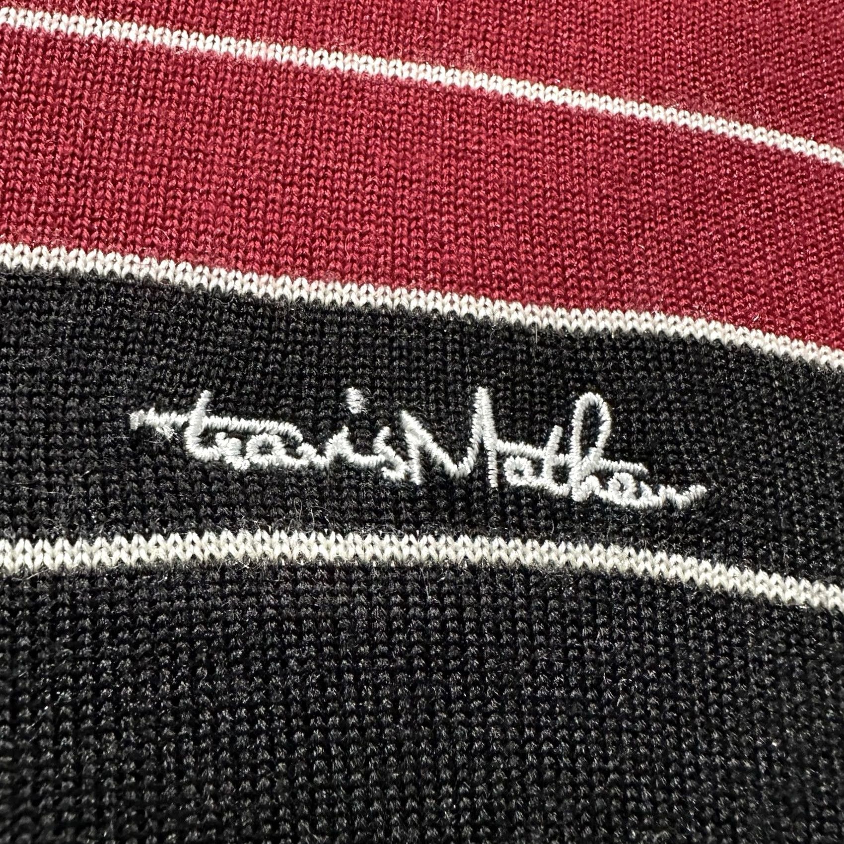 TravisMathew Travis Mathew Sweater Mens Large Gray Red Black Striped V-Neck Merino Wool Blend Size US L / EU 52-54 / 3 - 4 Thumbnail