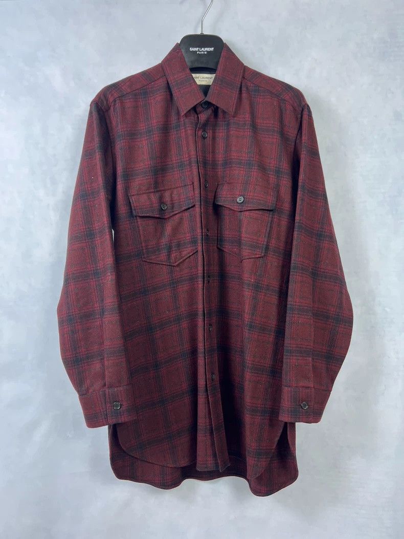 Yves Saint Laurent Saint Laurent size 39 14fw Burgundy Plaid Wool Shirt 2503-N Size US M / EU 48-50 / 2 - 1 Thumbnail