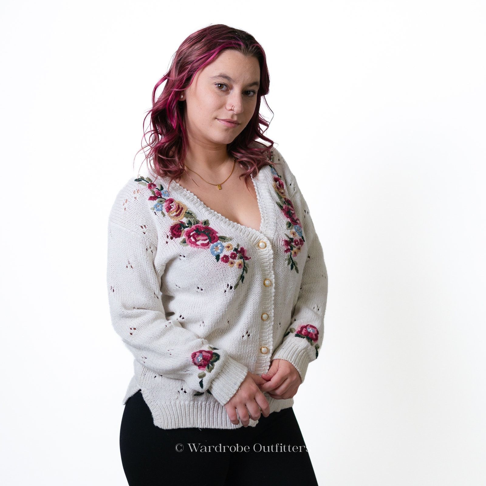 Vintage Vintage 90s Floral Crochet Needlepoint Cardigan Sweater Size S / US 4 / IT 40 - 3 Thumbnail