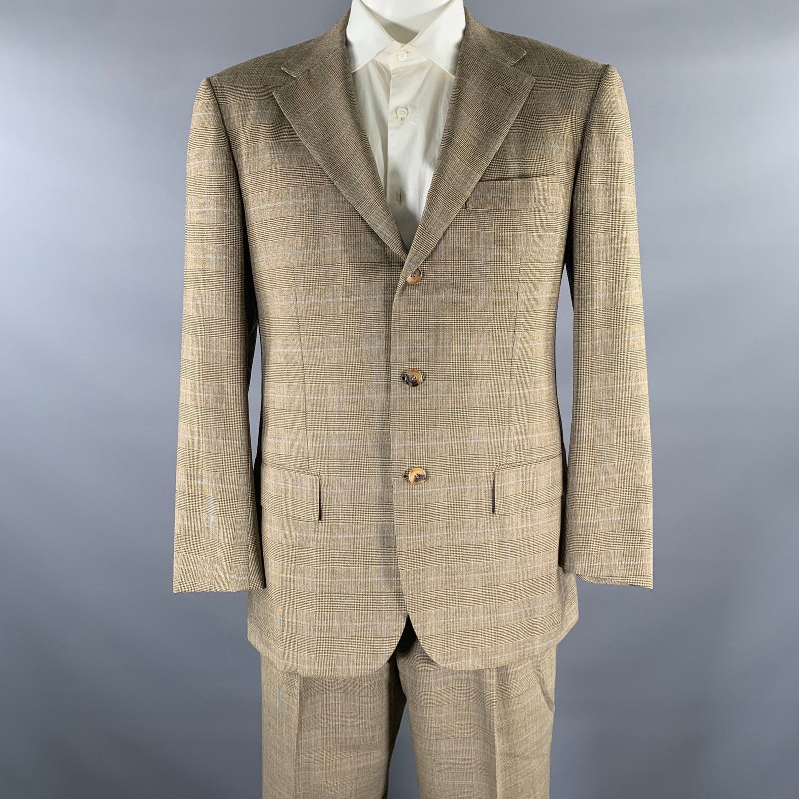 Kiton KITON Size 420 Brown Blue Plaid Wool Notch Lapel Suit Size 42R - 1 Thumbnail
