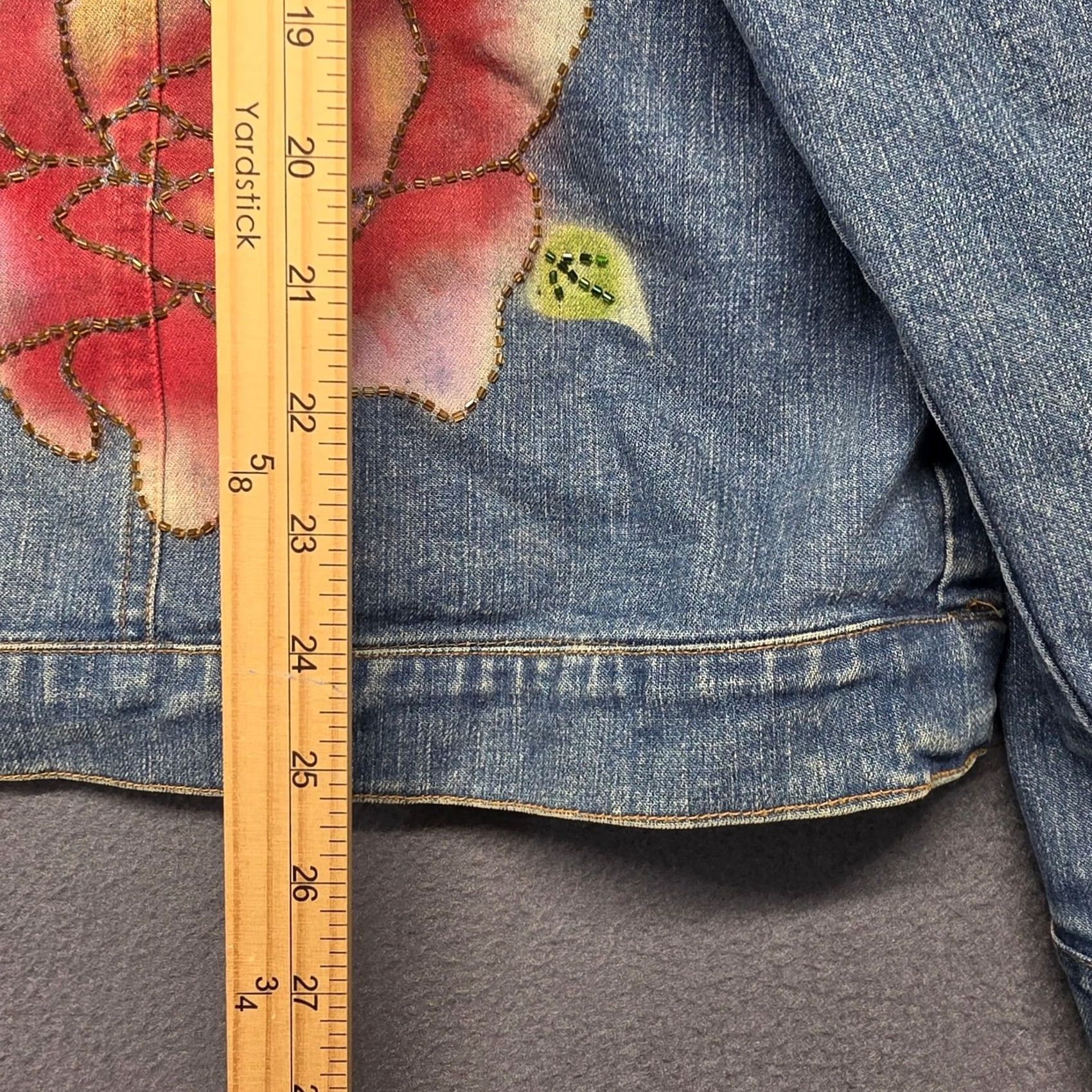 Vintage VINTAGE Monroe & Main Denim Jean Jacket Womens 1X Floral Painted Beaded Rose Artsy Jacket Womens 1X Blue Size 40" / US 18 - 6 Thumbnail