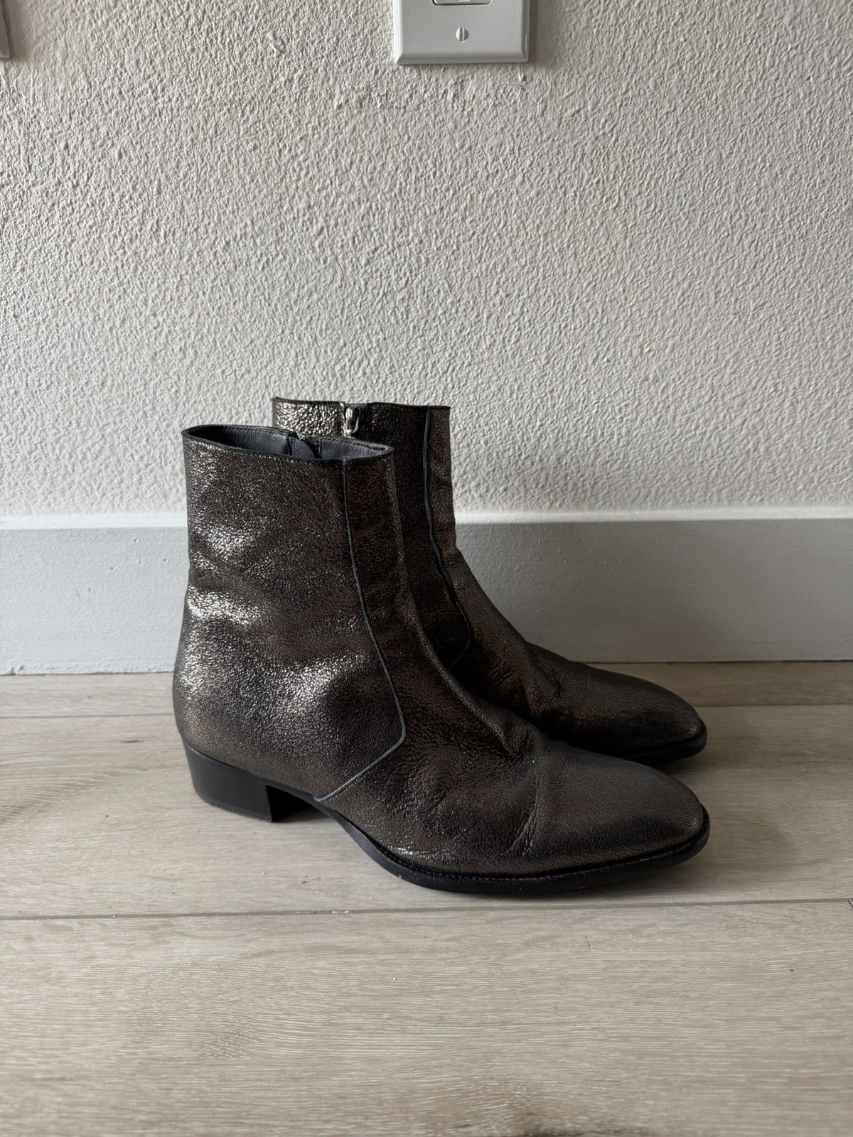 Saint Laurent Paris BNIB Silver Leather Lukas Boots 42 | Grailed