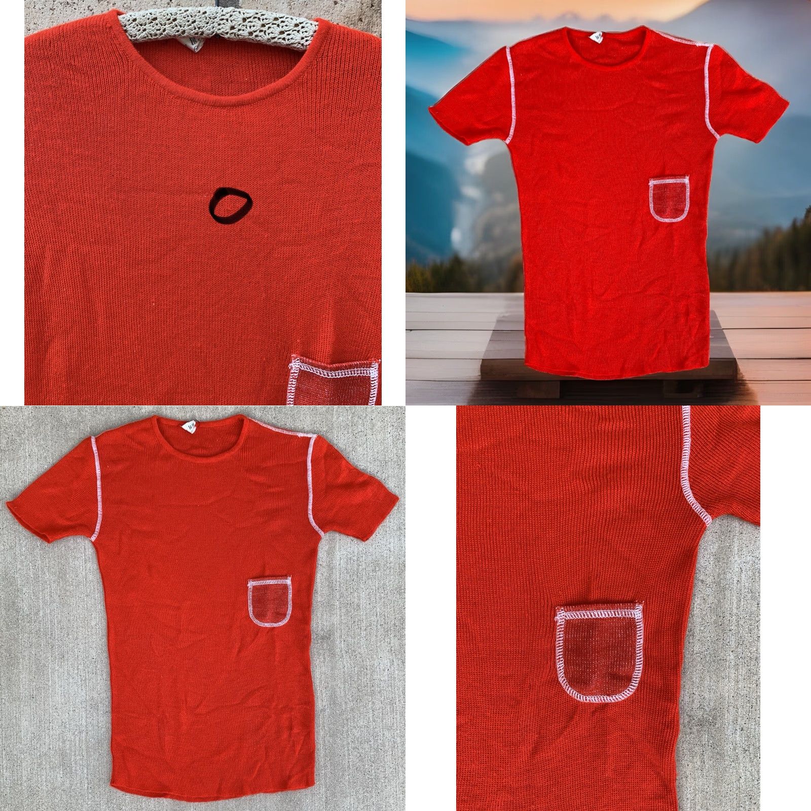 Vintage VINTAGE Acryl Pocket Tee T Shirt Red Slim Fitted Size L Unisex Adults Short Sleeve Knit Acrylic 1960s 1980s Mens Womens Boys Girls Size US L / EU 52-54 / 3 - 9 Thumbnail