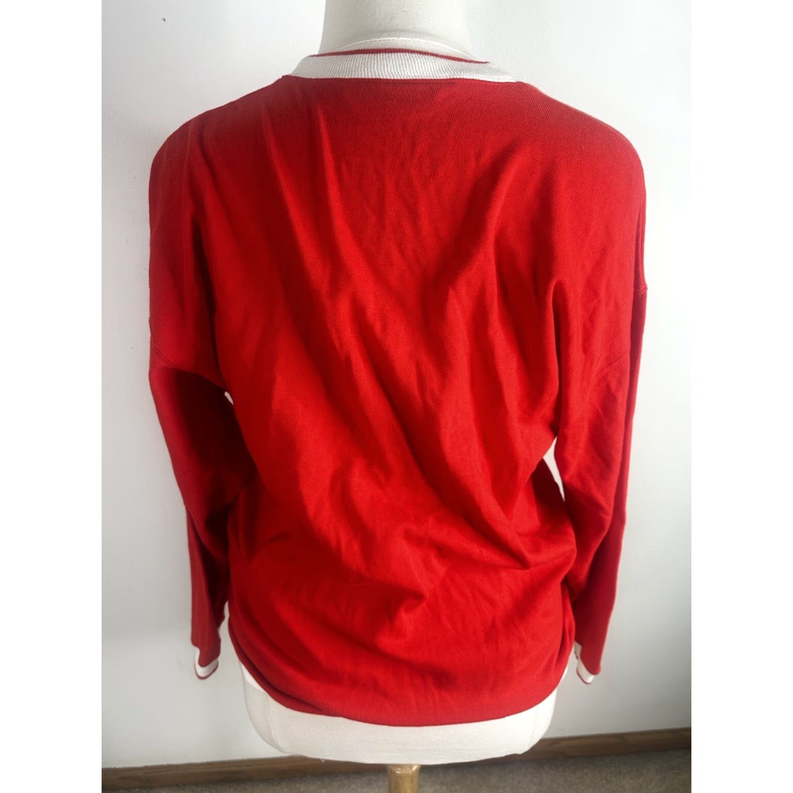 Vintage VINTAGE Cardigan Sweater 80s 90s Striped Red Cotton Women’s Large L Oversized Knit Size L / US 10 / IT 46 - 3 Thumbnail