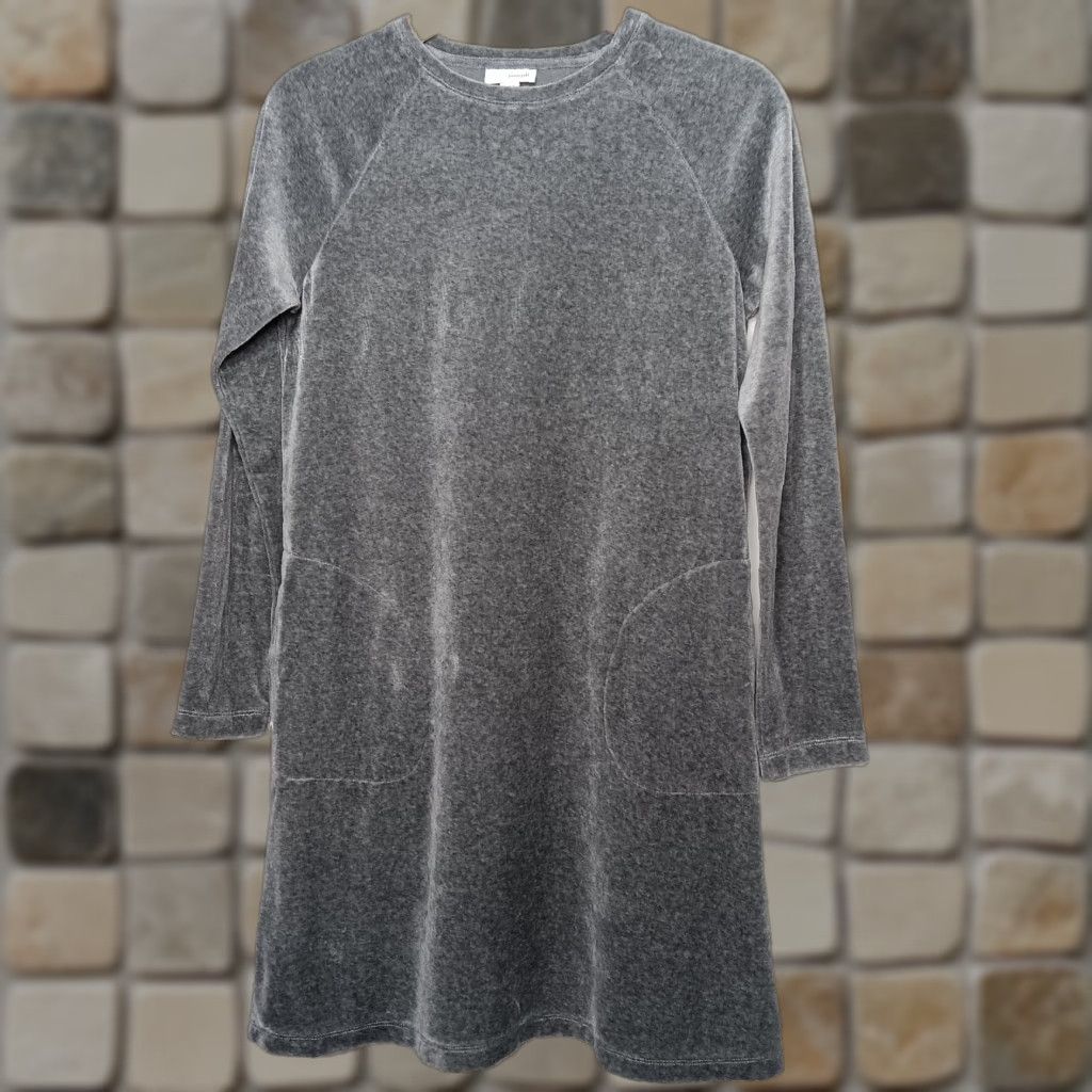 Velour Pure Jill Shift Dress XS Gray Velour Pima Cotton Blend Raglan Long Sleeve Knee Length Casual Party/Cocktail Womens XS Size XS / US 0-2 / IT 36-38 - 1 Thumbnail