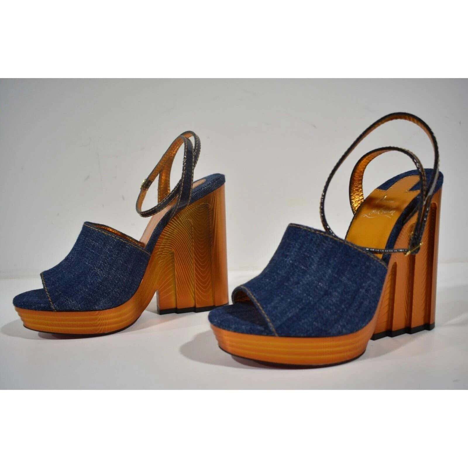 Christian Louboutin Mira Colunata 120 Denim Platform Wedge Sandal Heel Pump 36 Size US 6 / IT 36 - 9 Thumbnail