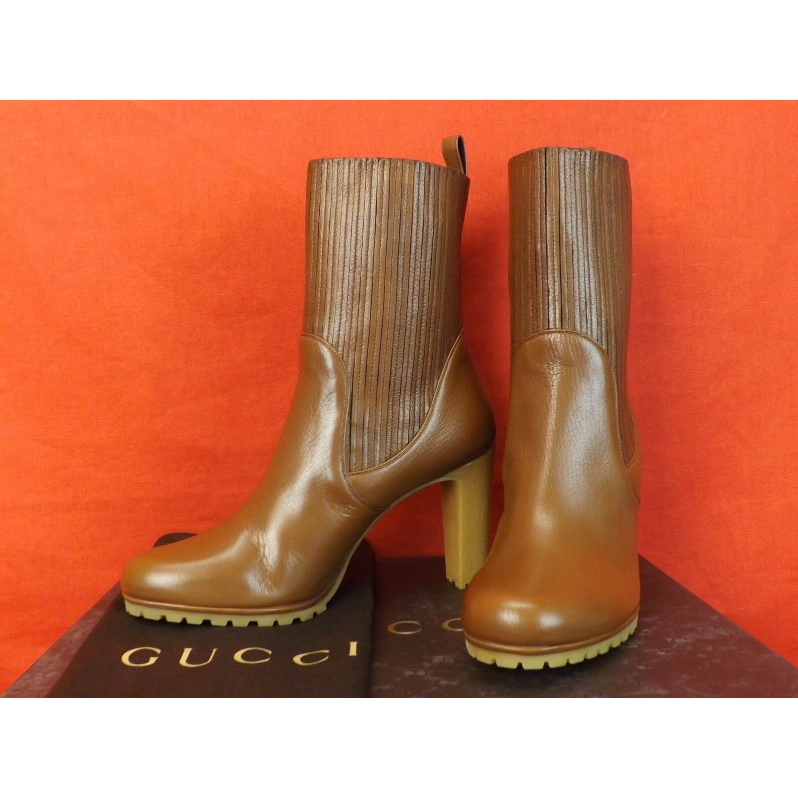 Gucci GUCCI 323551 EDITH BROWN LEATHER HEEL ANKLE BOOTS 39.5 Size US 9.5 / IT 39.5 - 7 Thumbnail