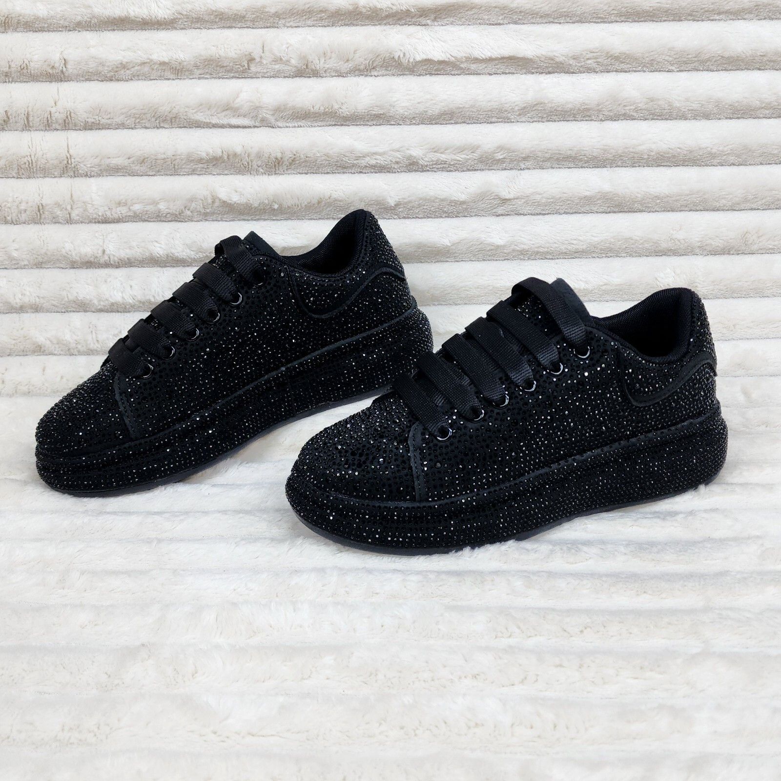Other Dazzle Cush Black Rhinestone Platform Sneakers Tennis Shoes Size US 10 / IT 40 - 1 Thumbnail