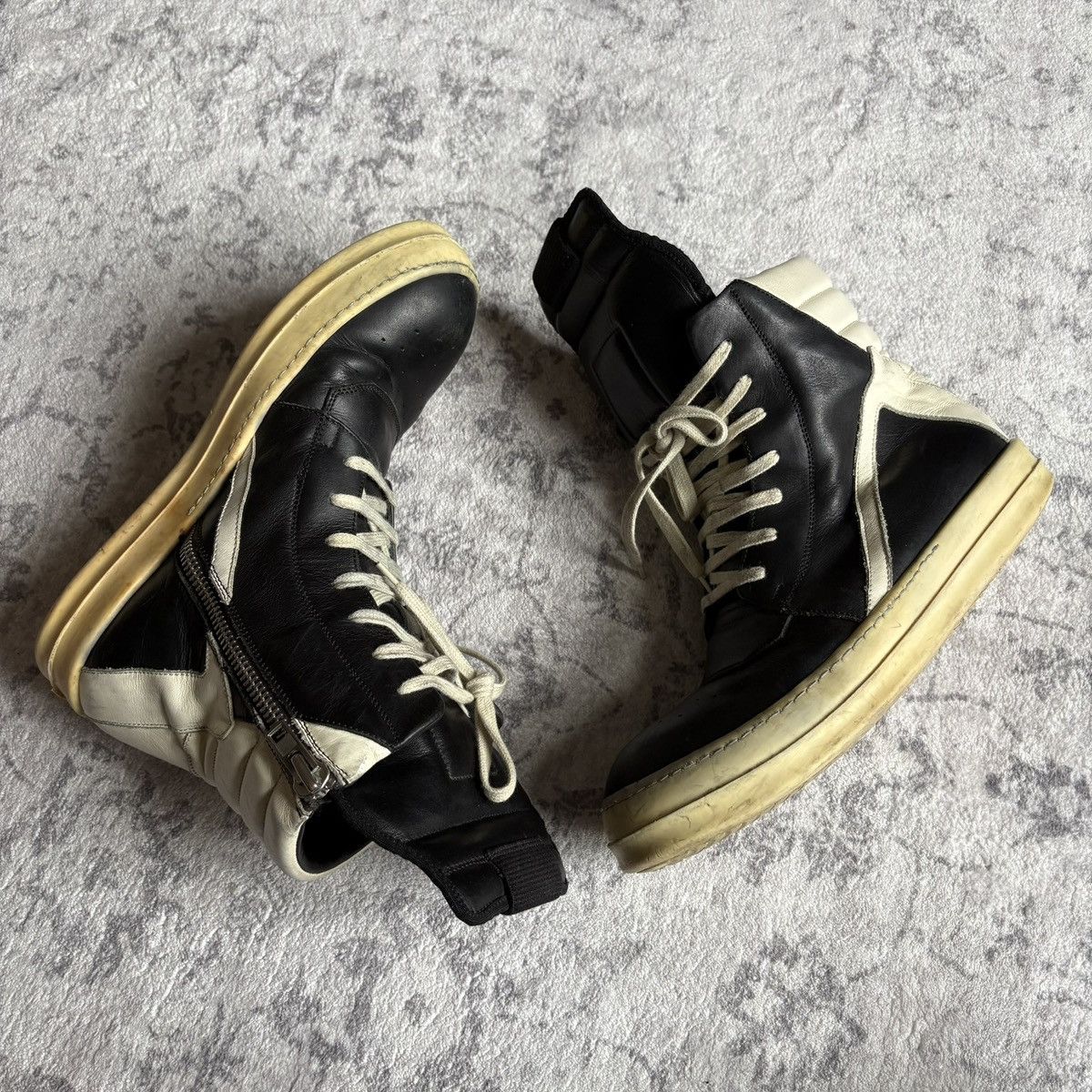 Rick Owens DRKSHDW FW15 Black/Milk Geobasket Sneakers | 41