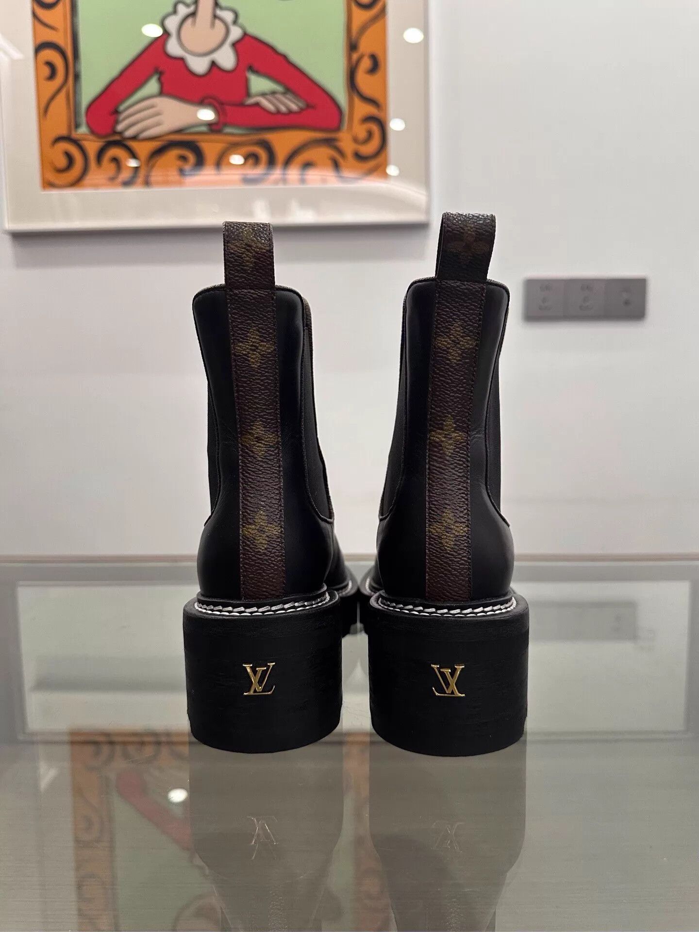 Louis Vuitton LV Beaubourg Black Chelsea Boots EU35 w/Brown Monogram Size US 4.5 / IT 34.5 - 5 Thumbnail