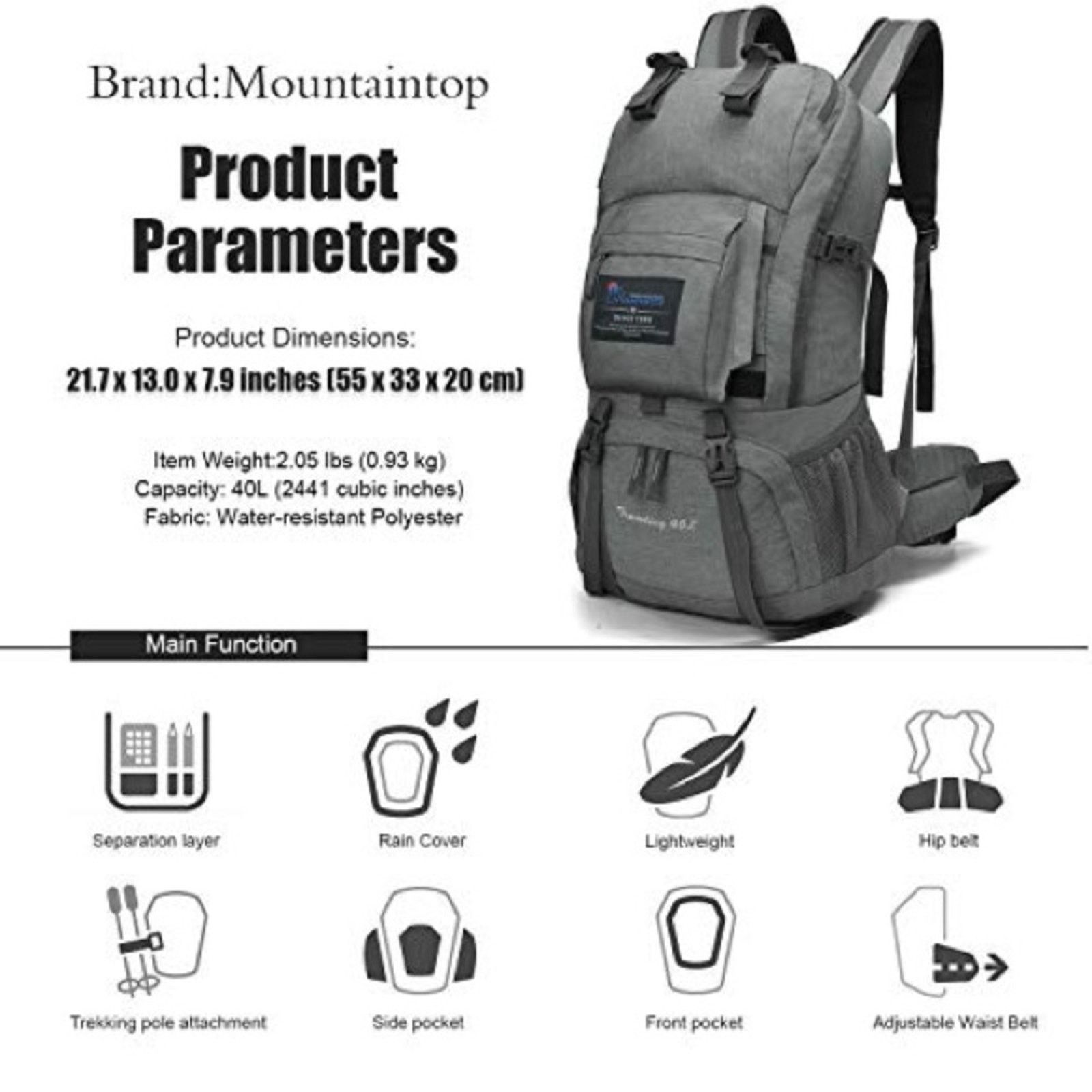 Eastern Mountain Sports MOUNTAINTOP Silver Grey Hiking Camping Outdoors Backpack Bag Size ONE SIZE - 3 Thumbnail