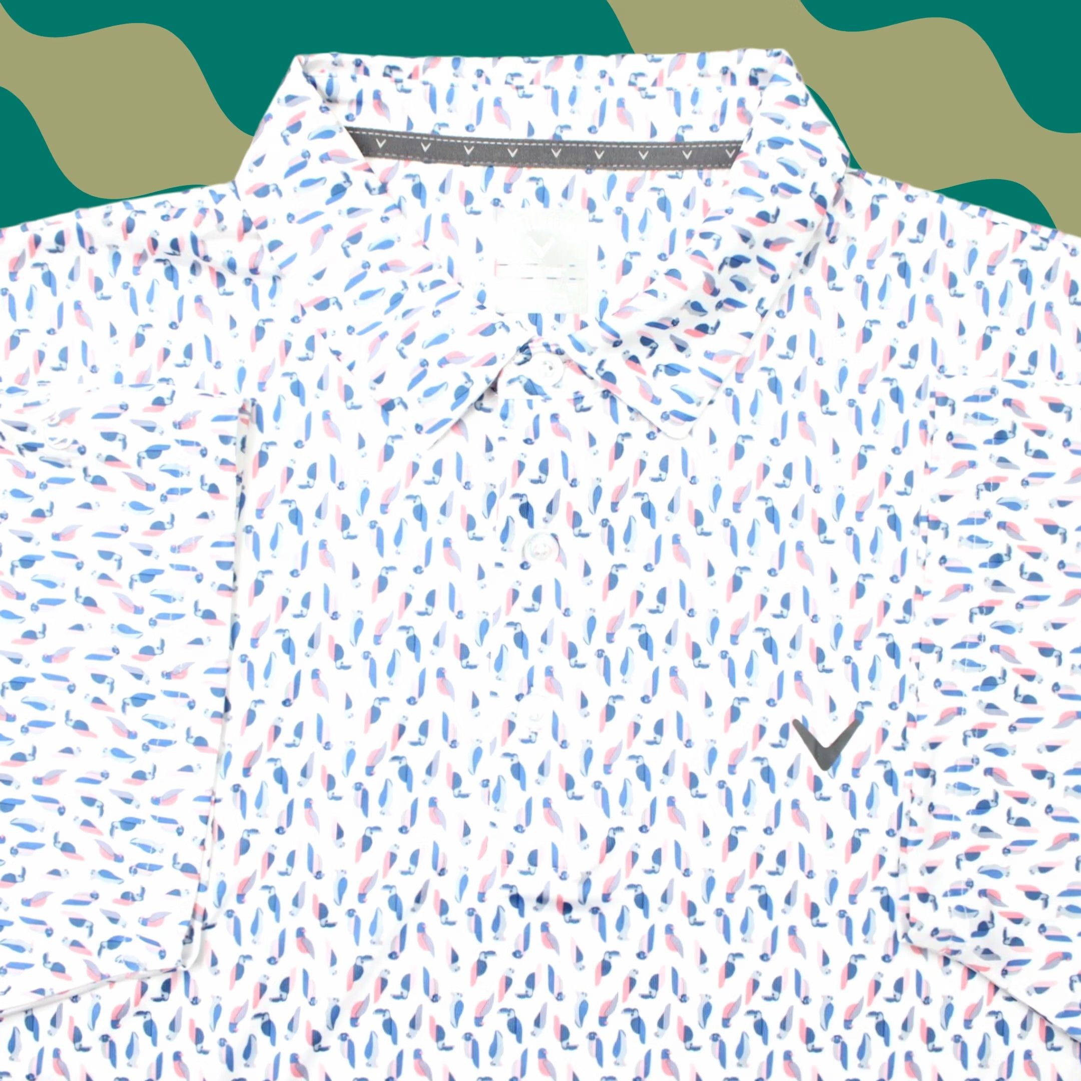 Callaway Callaway Polo Shirt Mens XL Pink/Blue Bird All Over Print Opti-Dri S/S Polo Shirt Size US XL / EU 56 / 4 - 1 Thumbnail