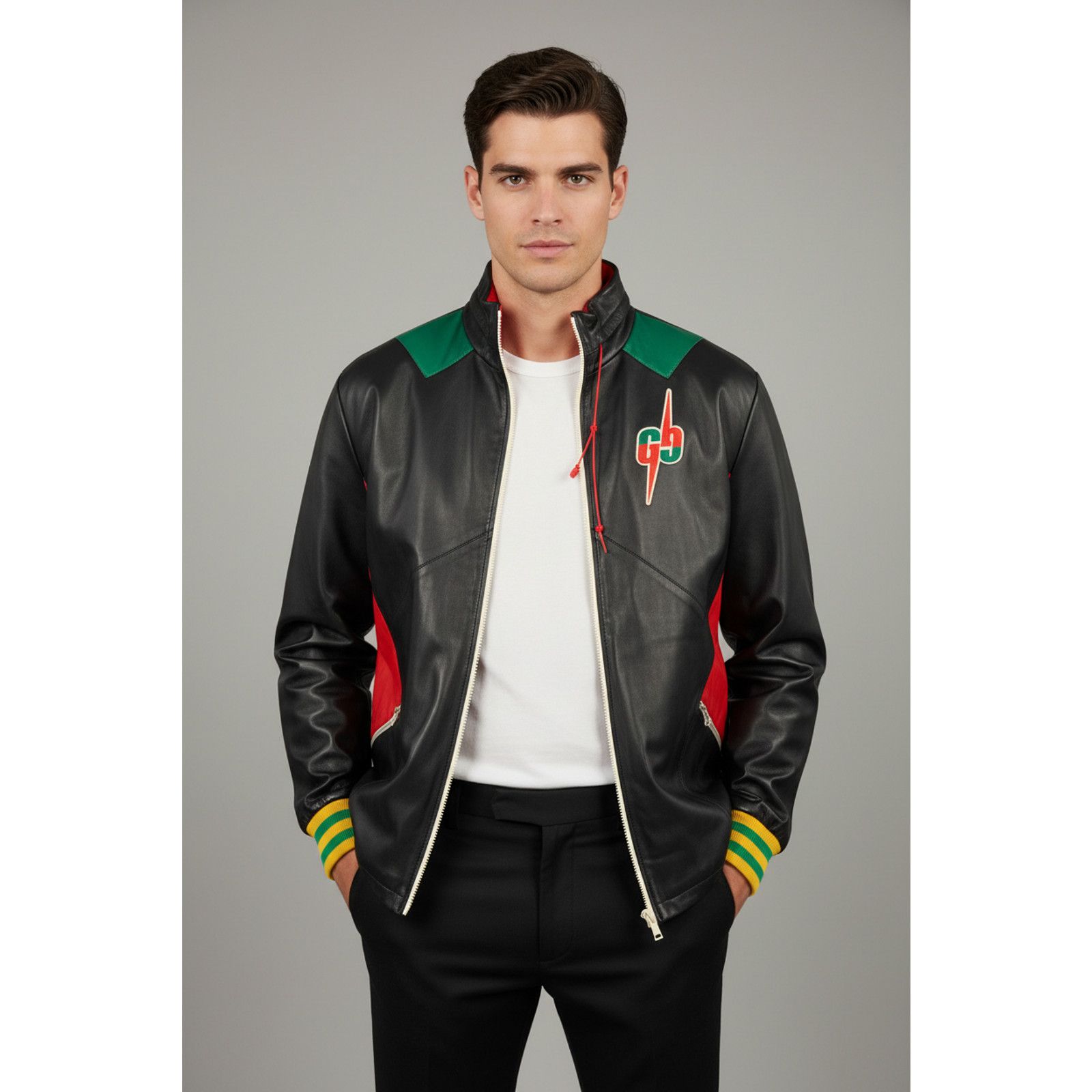 Gucci GUCCI Black Red Color Block Lambskin Leather Varsity Jacket Size US S / EU 44-46 / 1 - 2 Thumbnail
