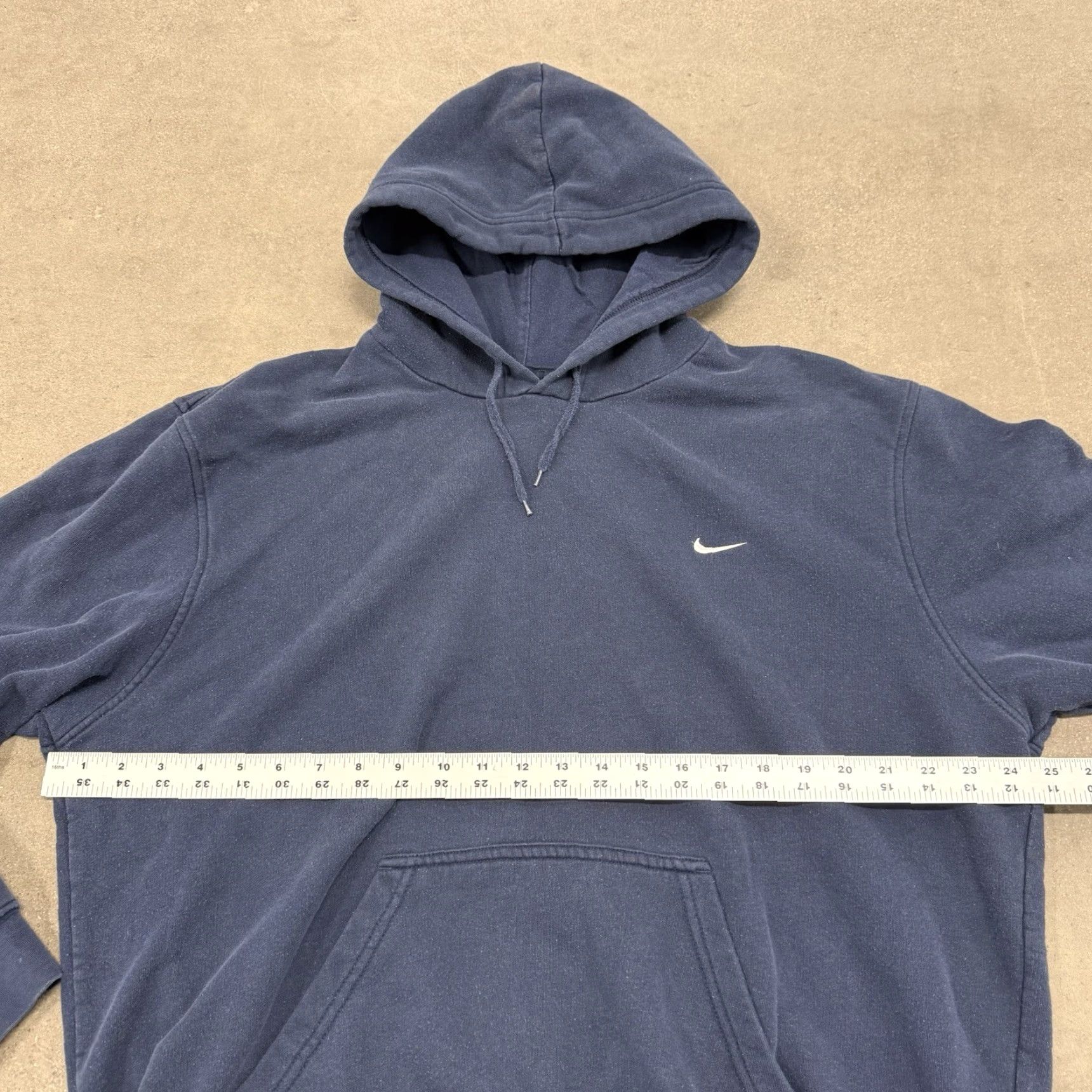 VINTAGE Nike Hoodie Mens XL Blue Swoosh Silver Tag Fade 90s Sports Pullover Hooded Pockets