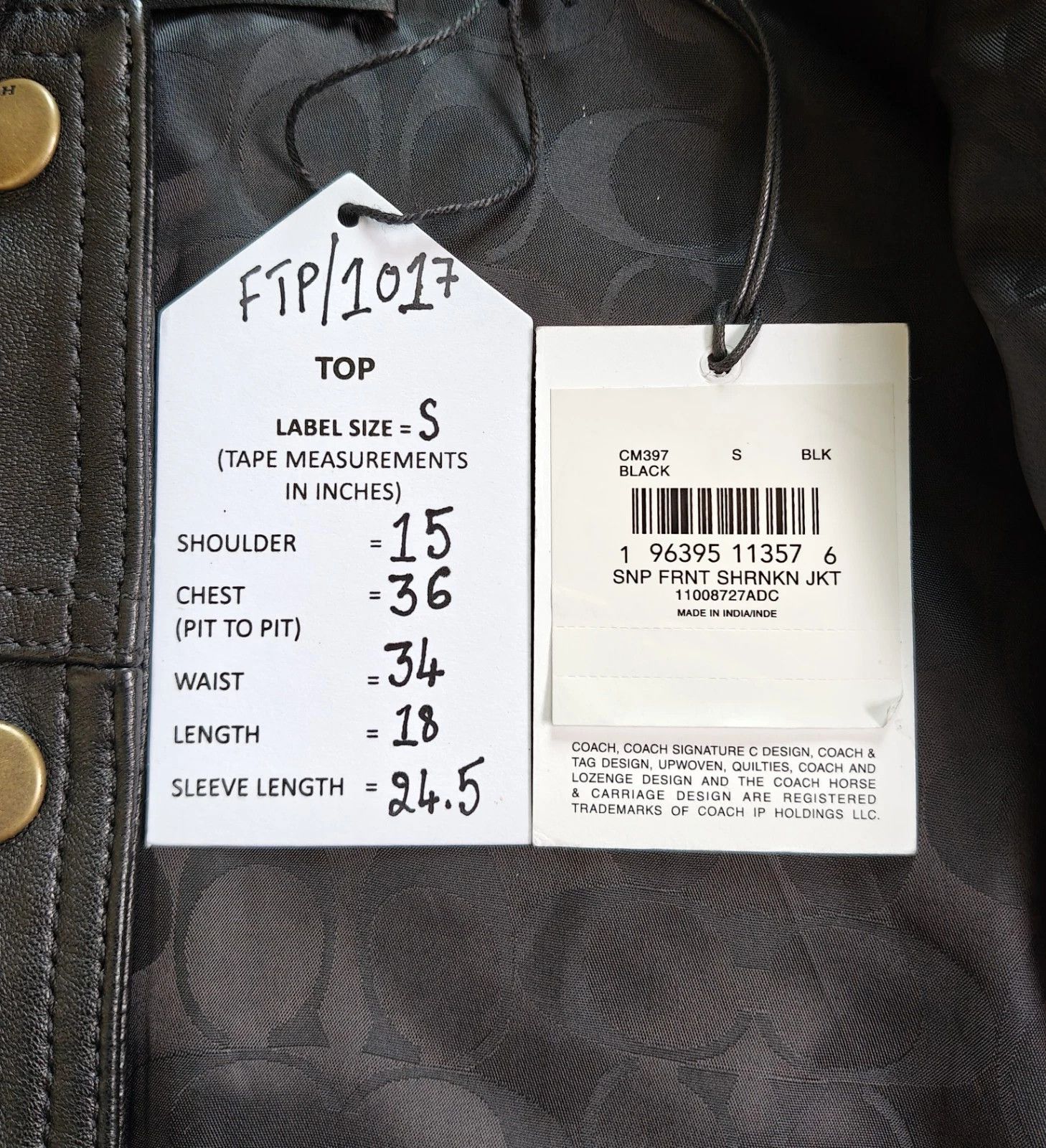 Coach Coach Women's Heritage C Snap Front Shrunken Jacket FTP 1017 Size S / US 4 / IT 40 - 7 Thumbnail