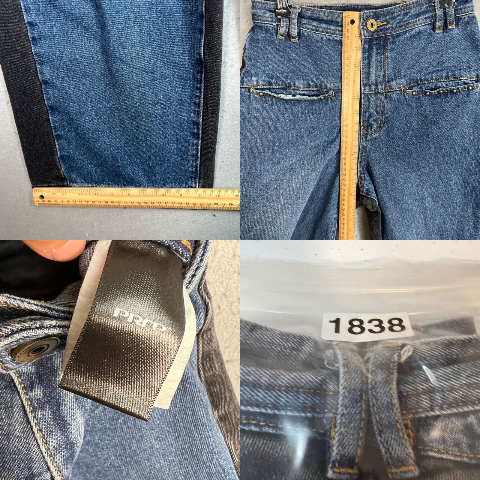 Denime PRPR Womens Jeans Black Blue Two-Tone High-Waist Denim With Stud Detail Size Small Adult Womens Wide-Leg Inseam 30 in 25 in Vintage No Size 42" / US 20 - 8 Thumbnail