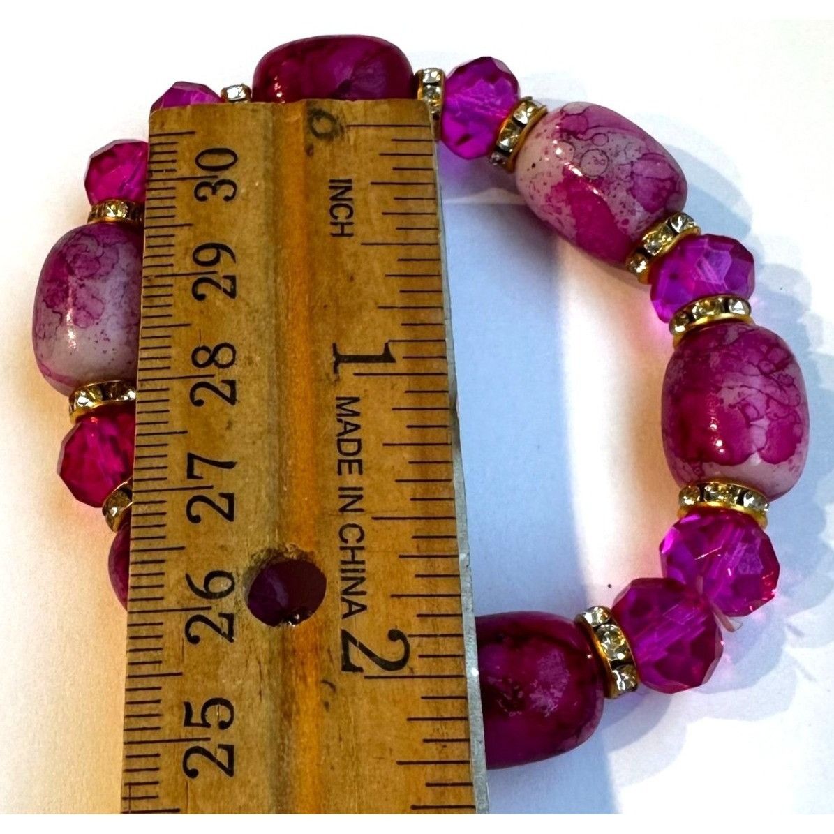 Other Pink & Red Beaded Stretch Bracelet With Faceted Beads & Gold Size ONE SIZE - 3 Thumbnail