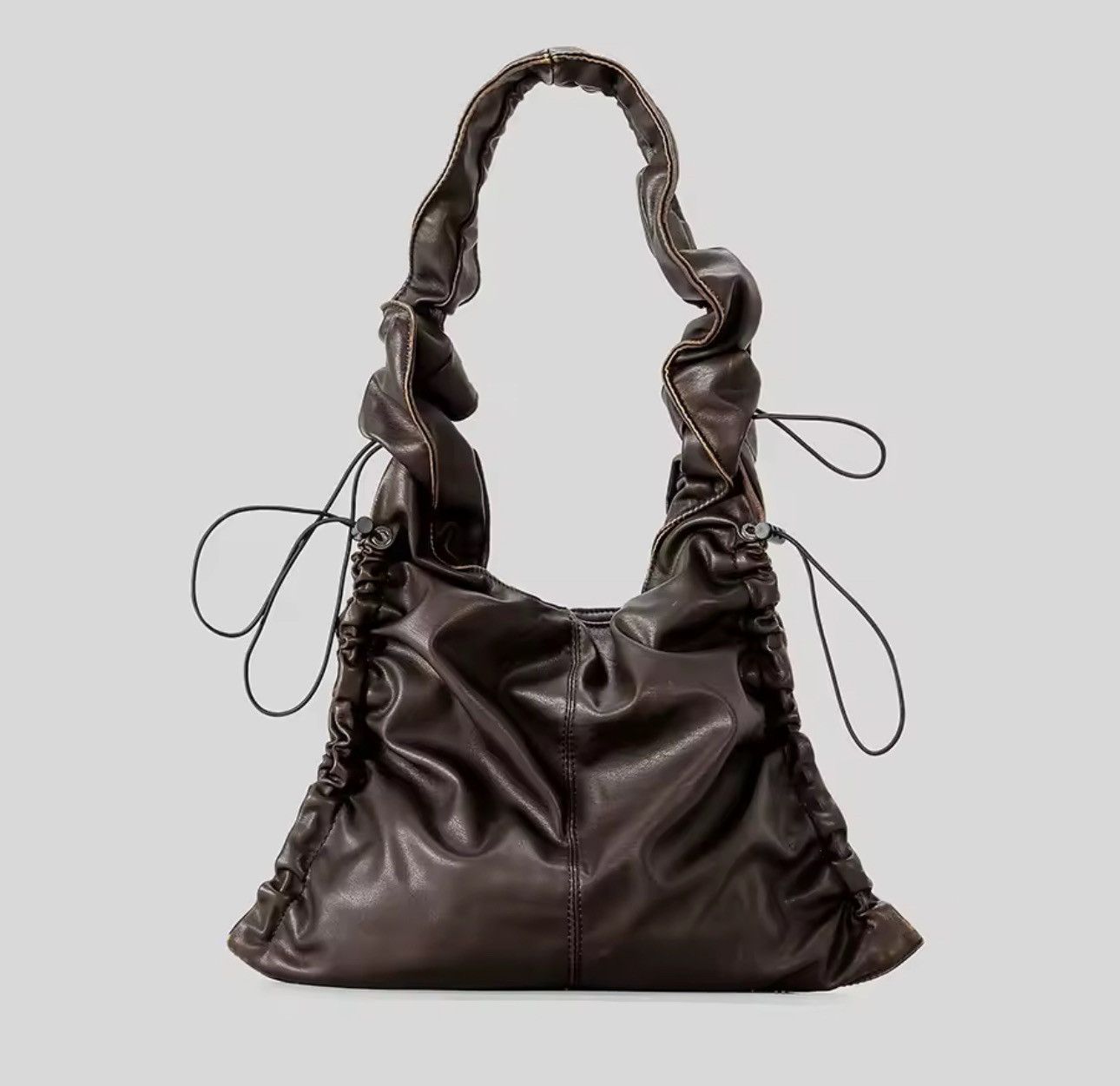 Designer Retro Streetwear PU Leather Pleated Trendy Crossbody Bag Size ONE SIZE - 5 Thumbnail