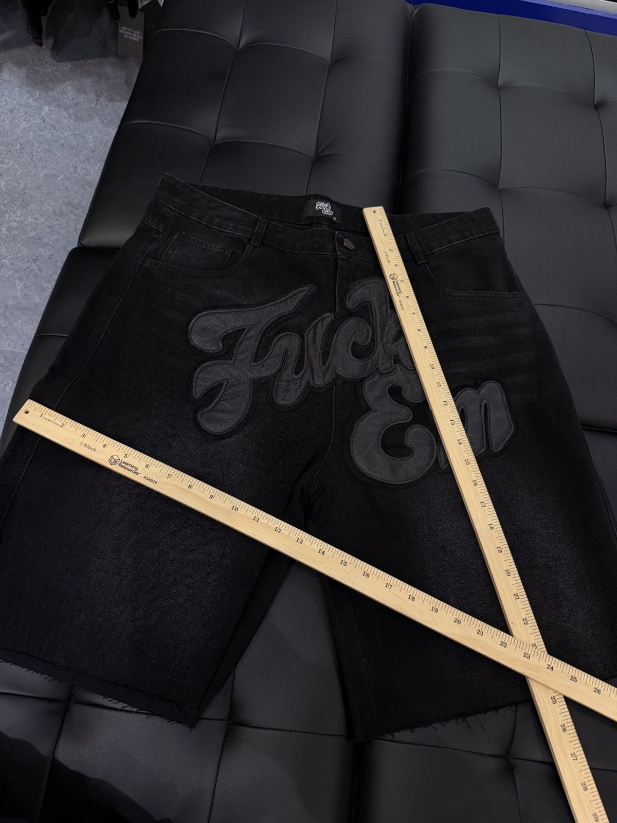 Other Fuck EM Shorts Black Denim Leather Patch Size (36) Size US 36 / EU 52 - 10 Thumbnail