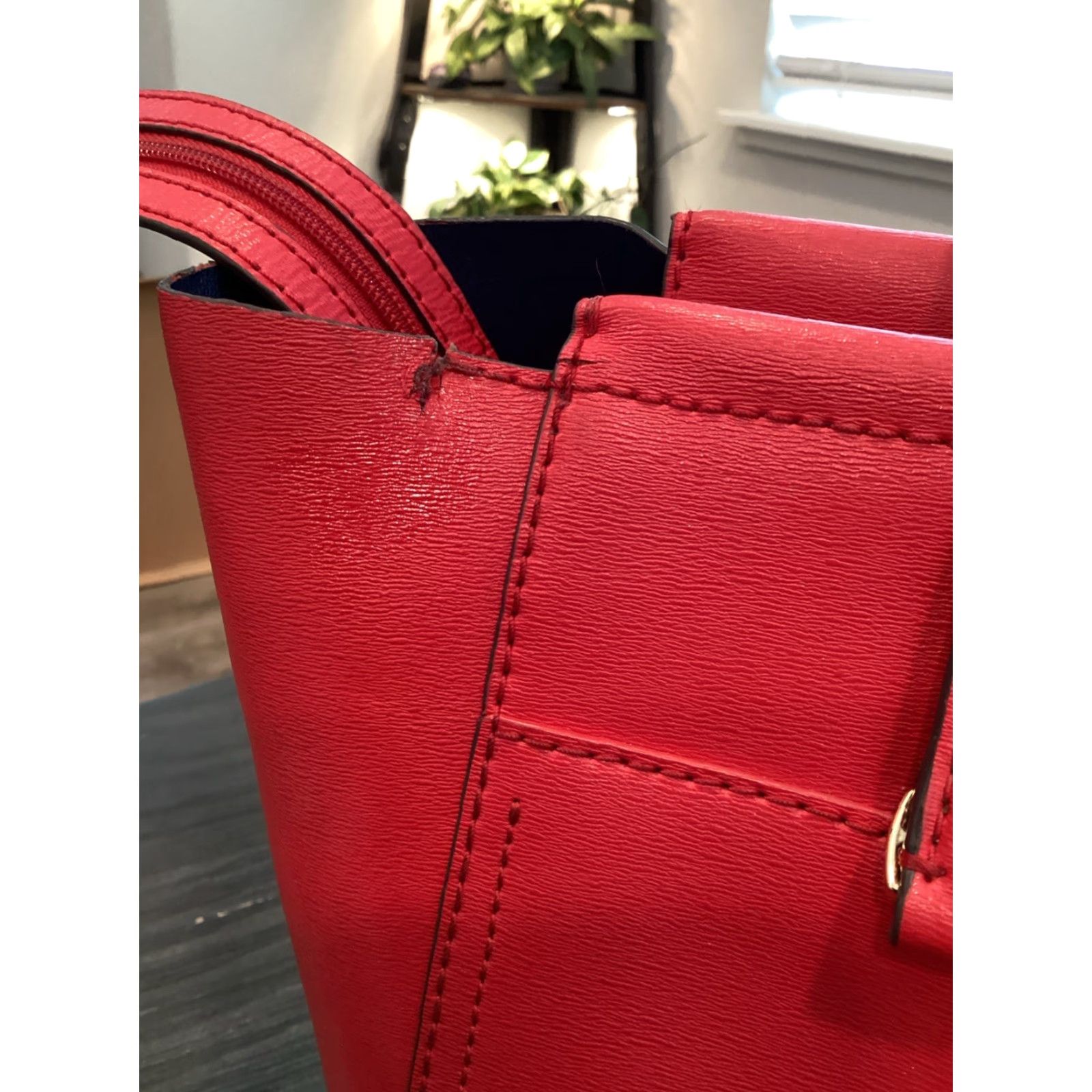 Tory Burch Tory Burch Parker Tote Red Leather Medium Women’s Bag Purse - Zip, Gold Hardware, Canvas/Leather Lining Size ONE SIZE - 4 Thumbnail