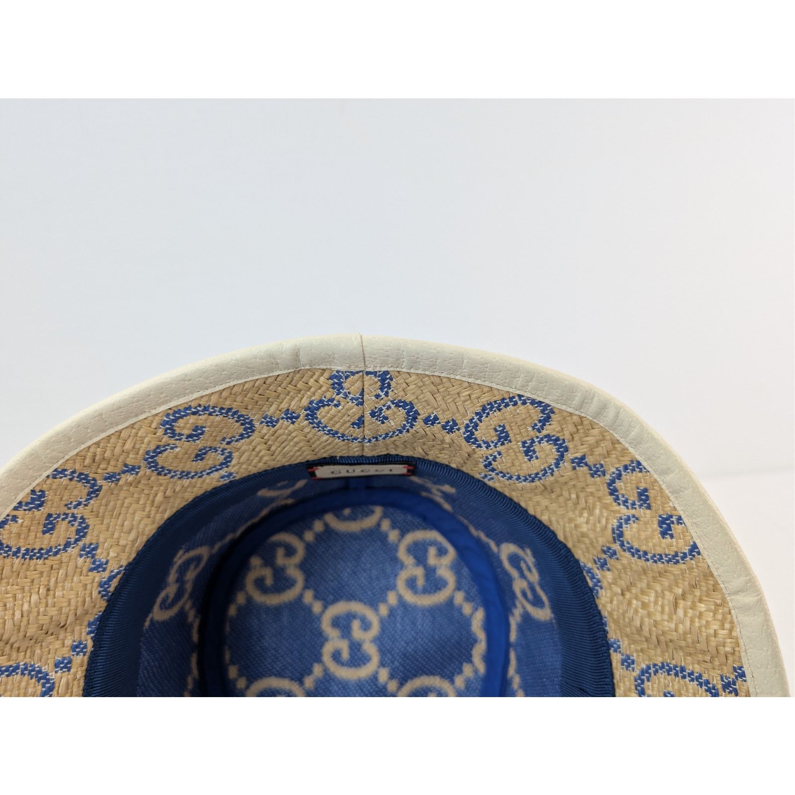Gucci o1rshd1 Size:M / Raffia Jacquard Bucket Hat / Cap Beige/Blue Size ONE SIZE - 8 Thumbnail