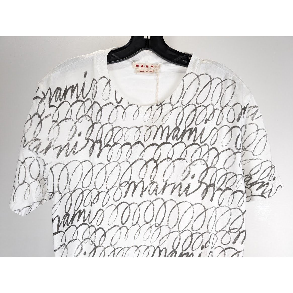 Marni o1rshd1 Scribbled Marni Organic Jersey T-Shirt in Lily White Size US M / EU 48-50 / 2 - 4 Thumbnail