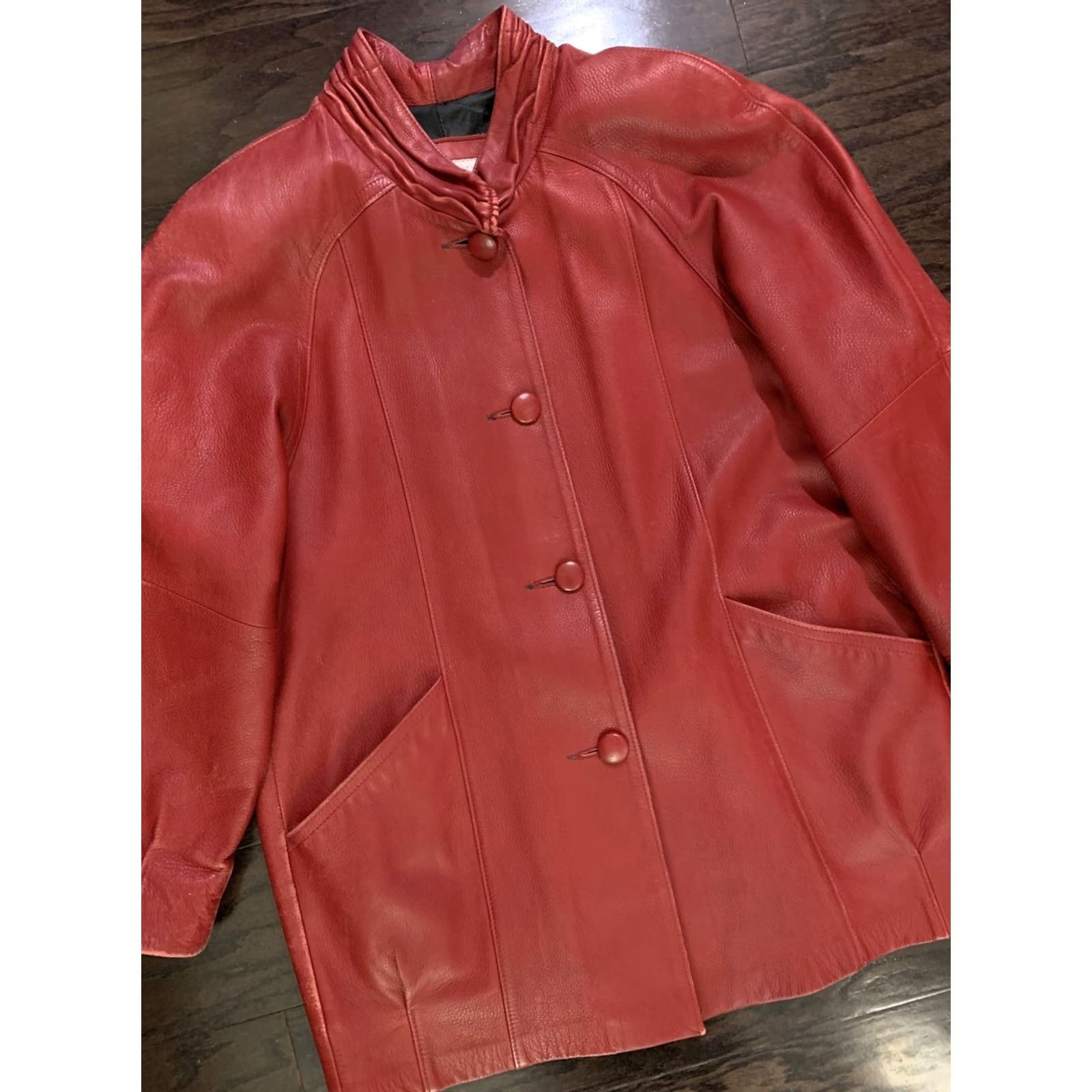 Vintage VINTAGE W.B. PLACE USA WESTERN Rancher Leather JACKET Mens Medium Red Lined Jacket, Leather, Long, Button Closure, Solid, Sheriff Theme Size US M / EU 48-50 / 2 - 2 Thumbnail